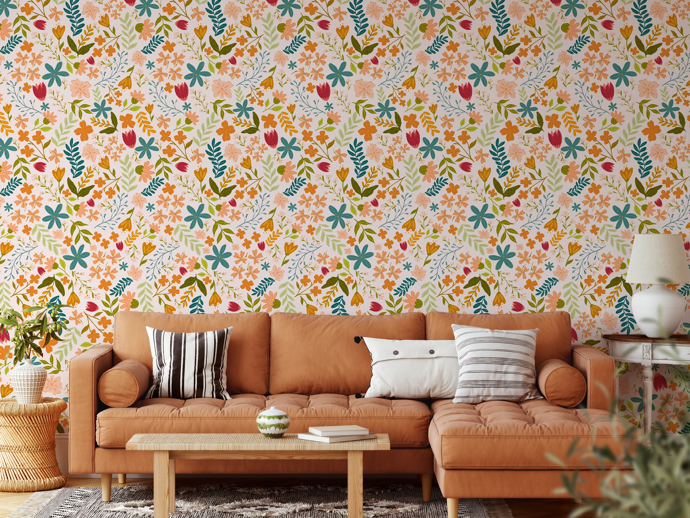 Anthea Light Pink - Cheerful Floral Pink Wallpaper Mural - Image 3