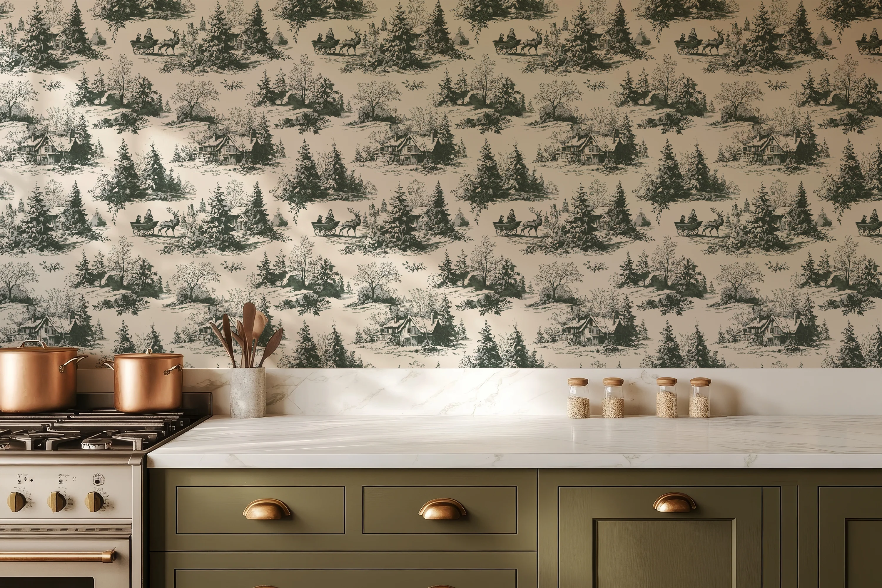 Bailey - Classic Snowy Forest Village Scenic Winter Landscape Art Pattern Wallpaper Mural - Image 3