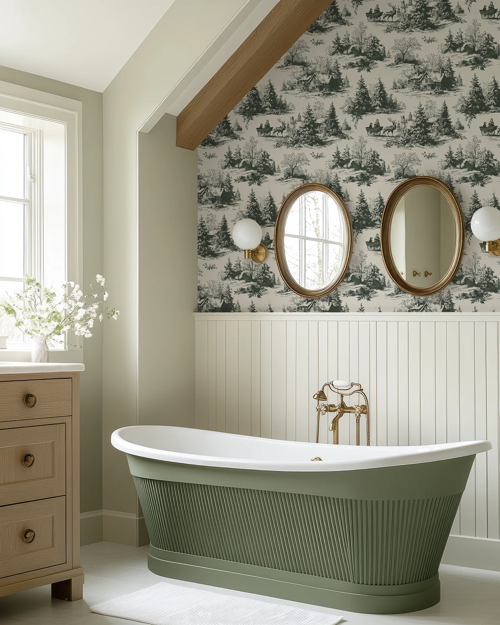 Bailey - Classic Snowy Forest Village Scenic Winter Landscape Art Pattern Wallpaper Mural - Image 4