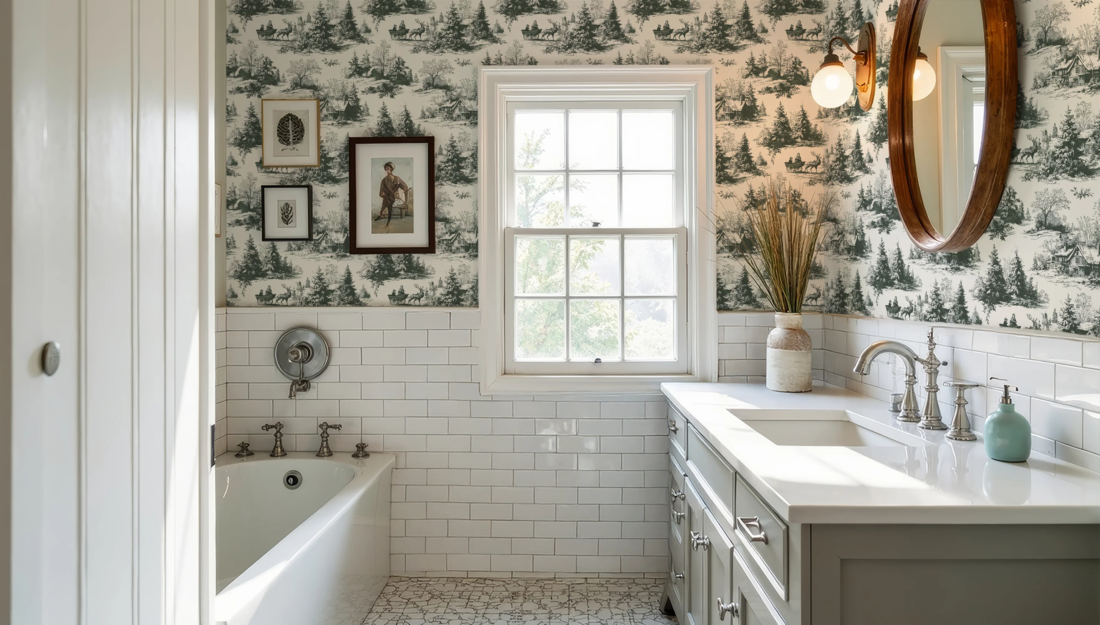 Bailey - Classic Snowy Forest Village Scenic Winter Landscape Art Pattern Wallpaper Mural - Image 5