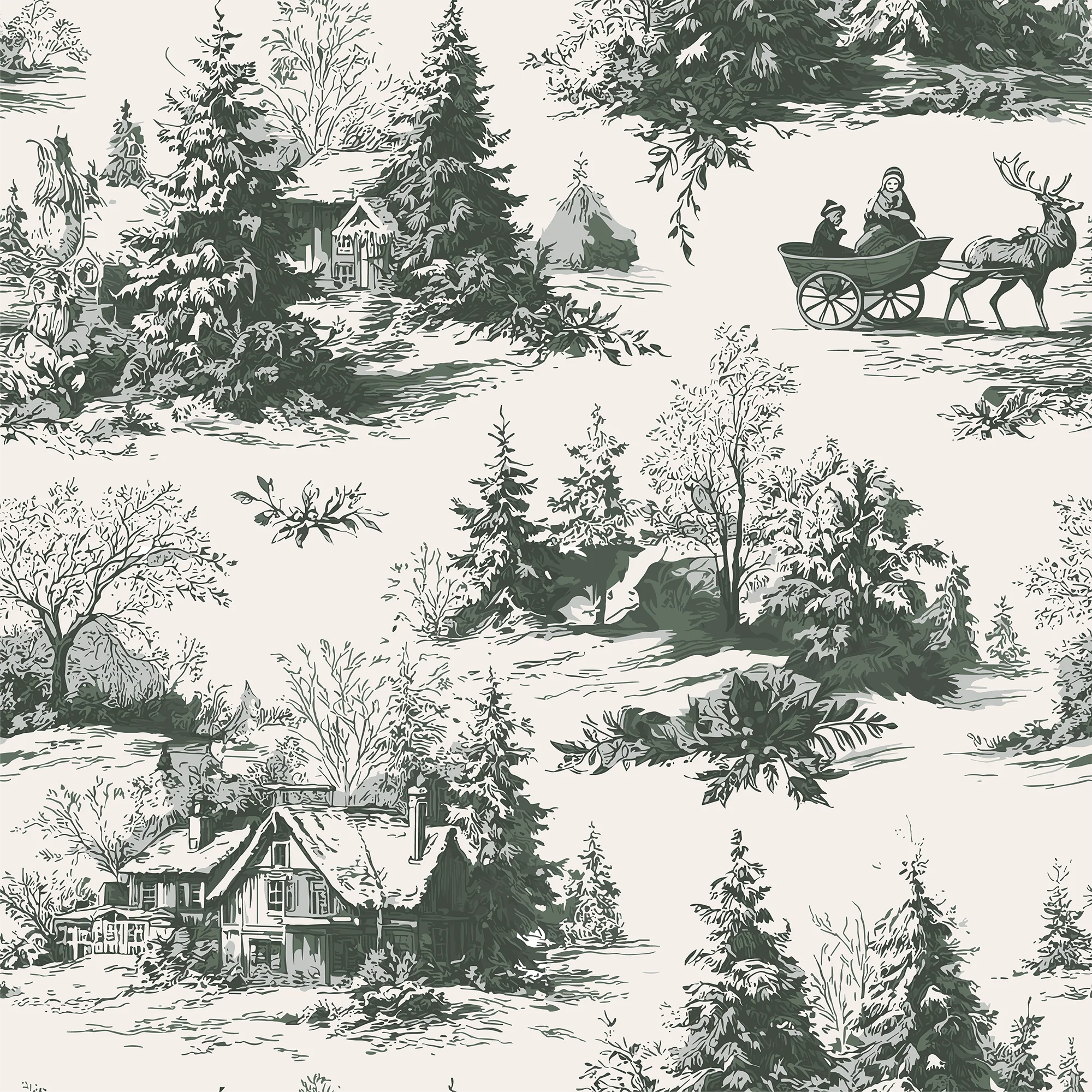 Bailey - Classic Snowy Forest Village Scenic Winter Landscape Art Pattern Wallpaper Mural - Image 6