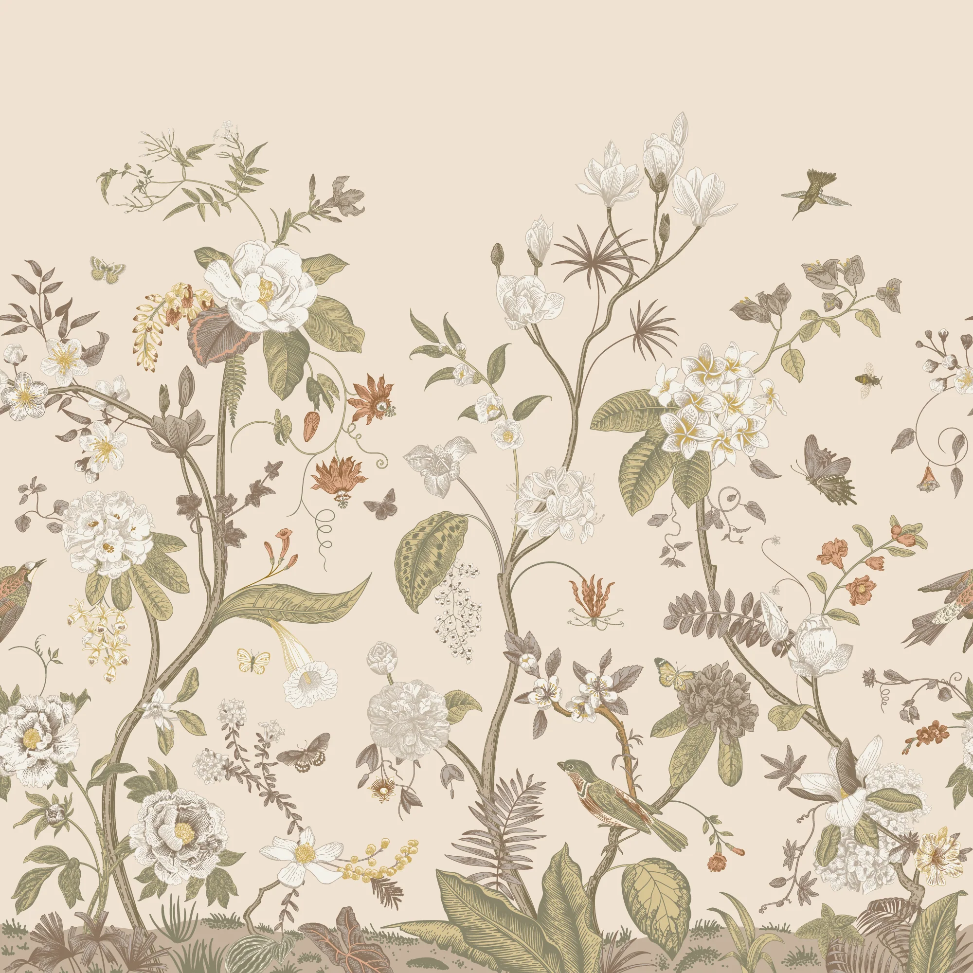 Lily Lane Neutral - Beige Botanical Victorian Plants, Florals & Birds Wallpaper - Image 4