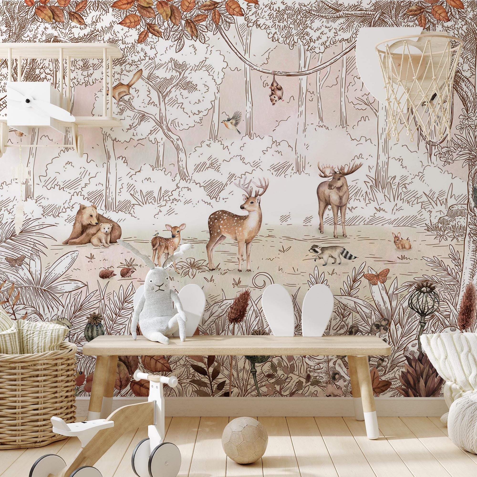 Birch Autumn - Autumnal Watercolour Children's Illustration Wallpaper Mural - Image 3