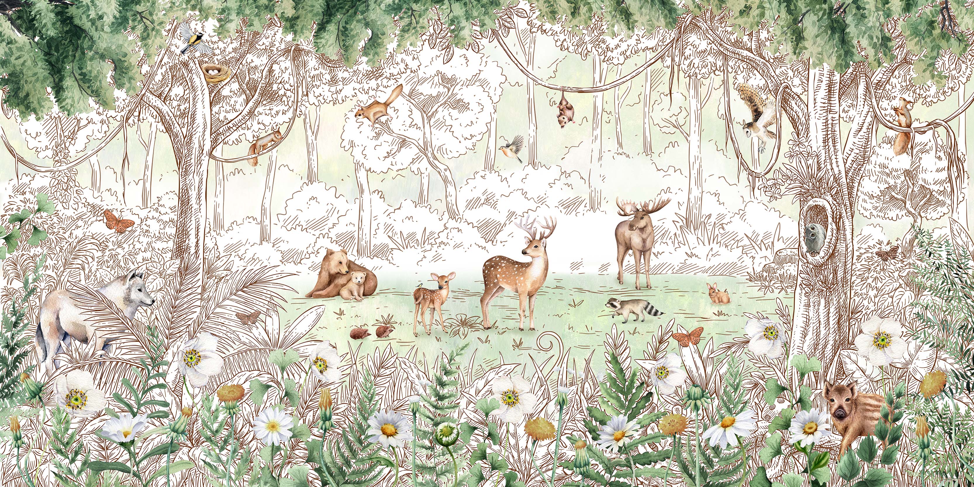 Birch Spring - Springtime Watercolour Children's Illustration Wallpaper Mural - Image 3