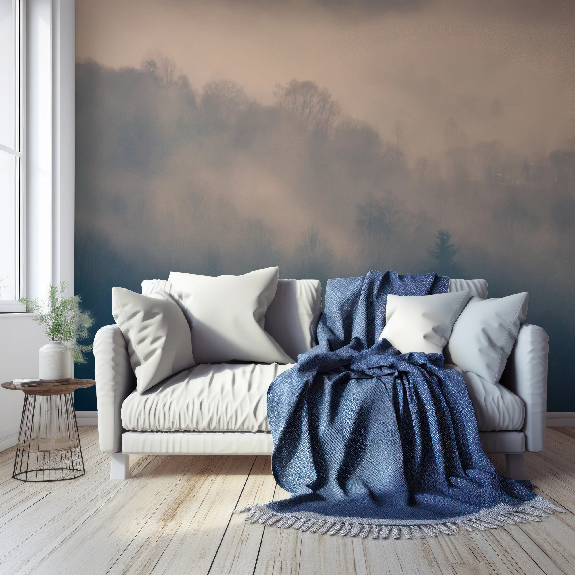 Twilight Mist Retreat - Blue Misty Forest Scandinavian Wallpaper Mural - Image 3