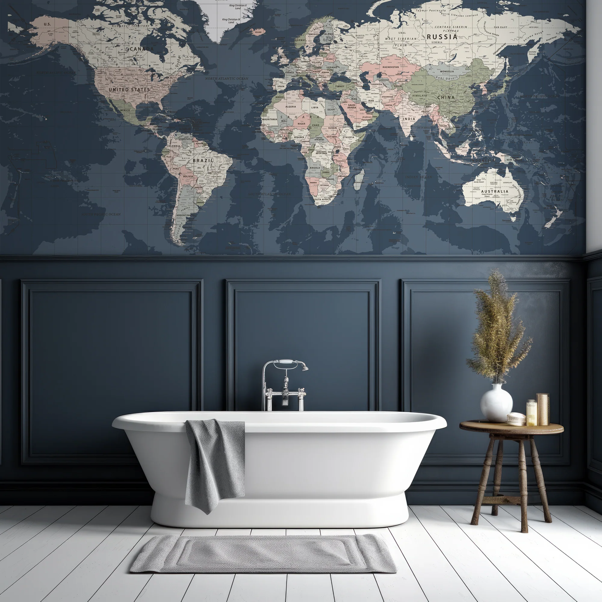 Blue World Map Dark - Dark Vintage World Map Wallpaper Mural - Image 4