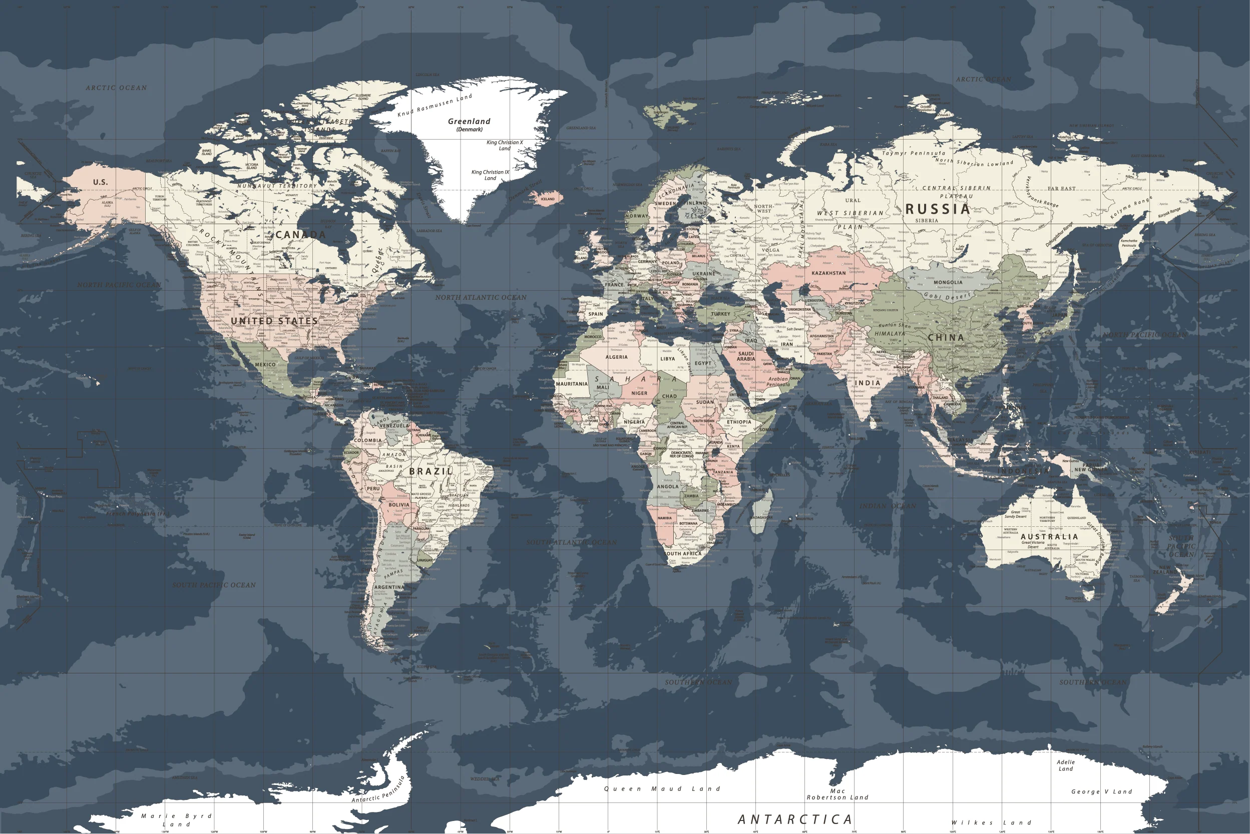 Blue World Map Dark - Dark Vintage World Map Wallpaper Mural - Image 5