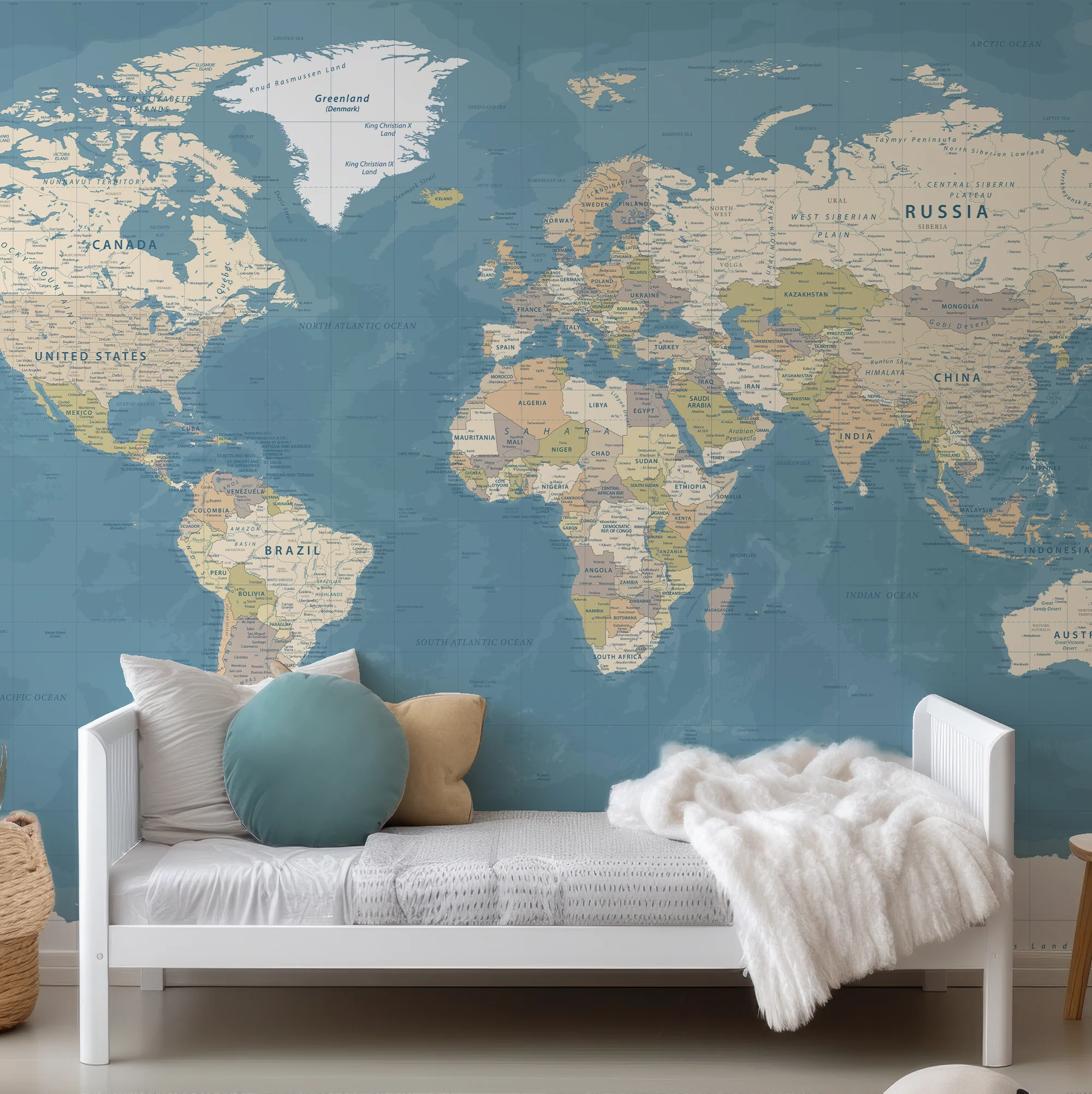 Blue World Map - Blue World Map Wallpaper Mural - Image 3