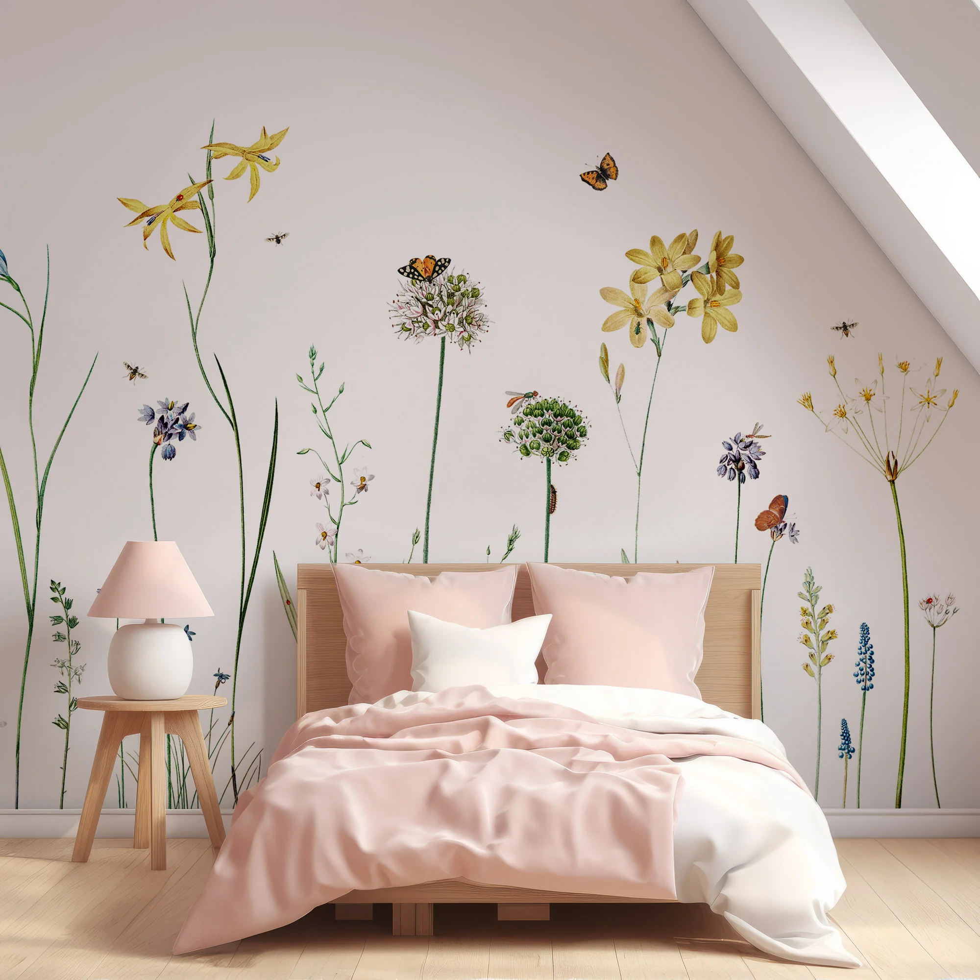 Butterfly Garden - Watercolour Butterflies and Bees in Flowers Wallpaper Mural - Image 3