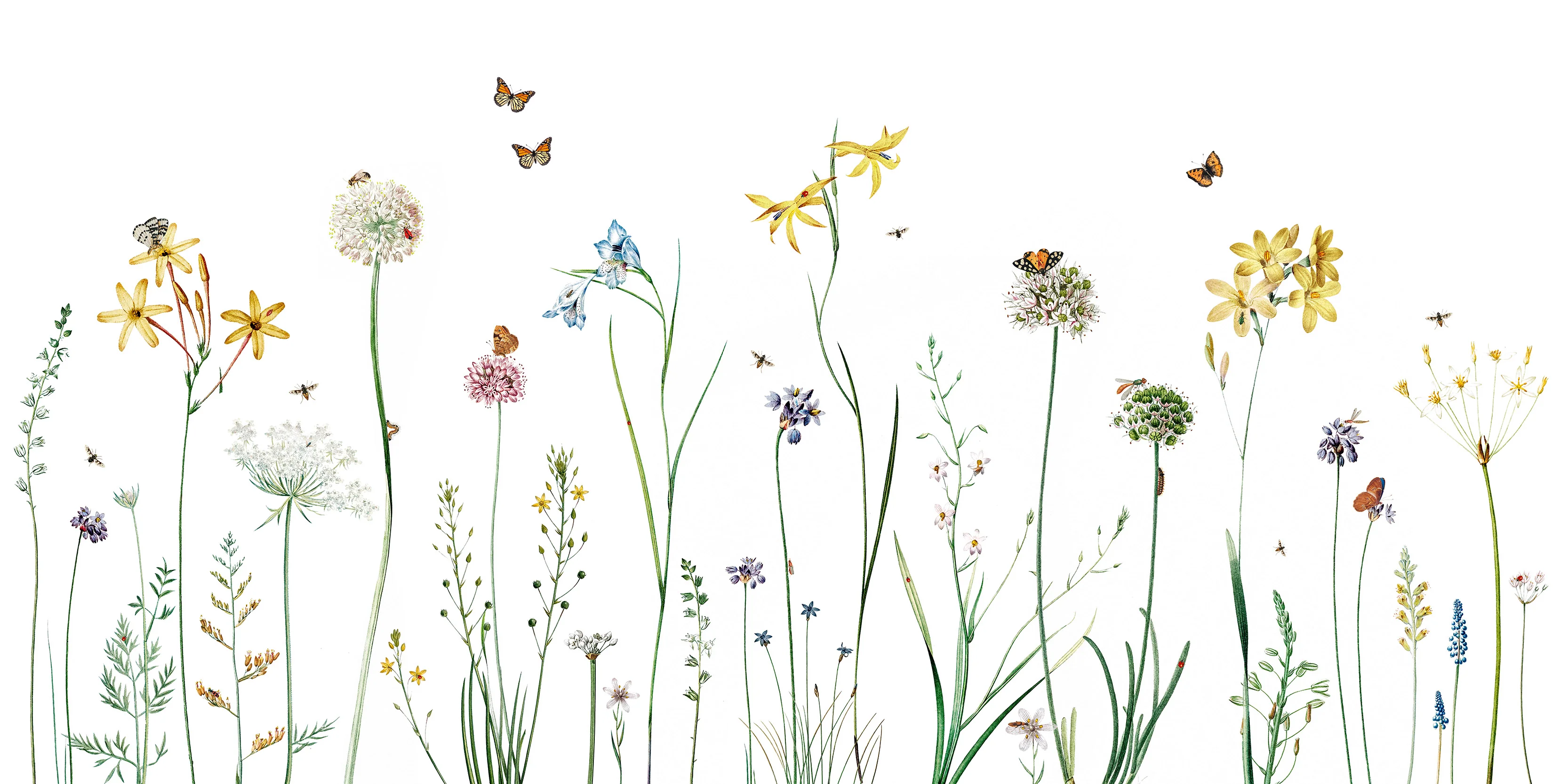 Butterfly Garden - Watercolour Butterflies and Bees in Flowers Wallpaper Mural - Image 4