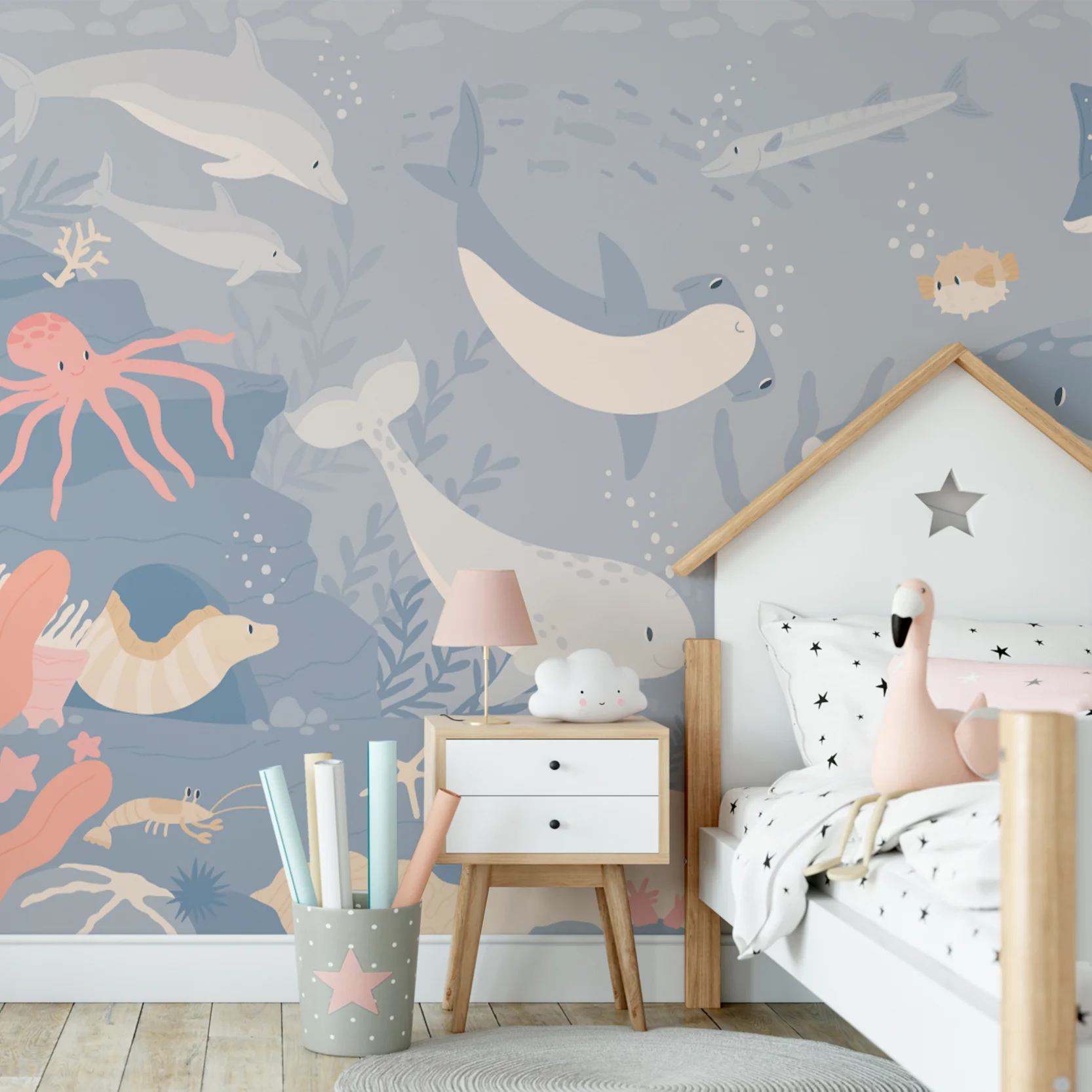 Submerged Fantasia Blue - Children's Blue Underwater Sea Life Wallpaper Mural - Image 4