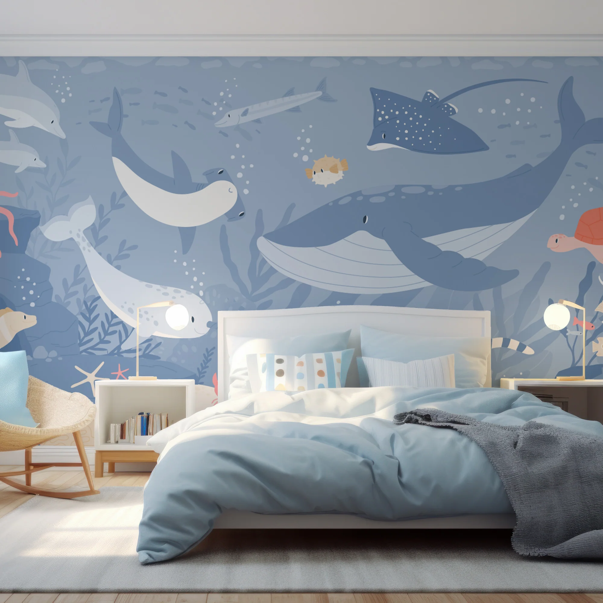 Submerged Fantasia Blue - Children's Blue Underwater Sea Life Wallpaper Mural - Image 5