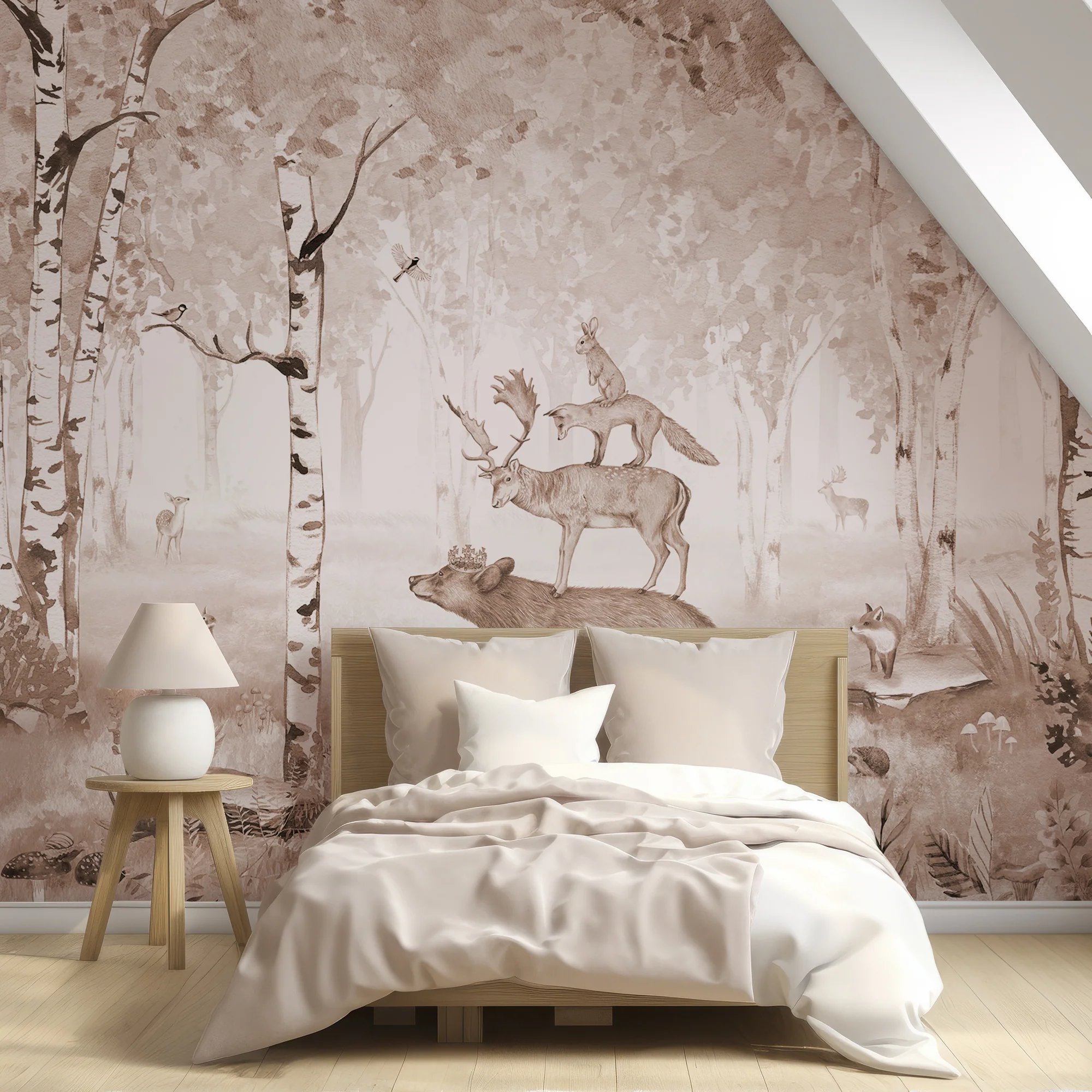 Bear King Sepia - Children's Brown Watercolour Woodland Wallpaper Mural - Image 3
