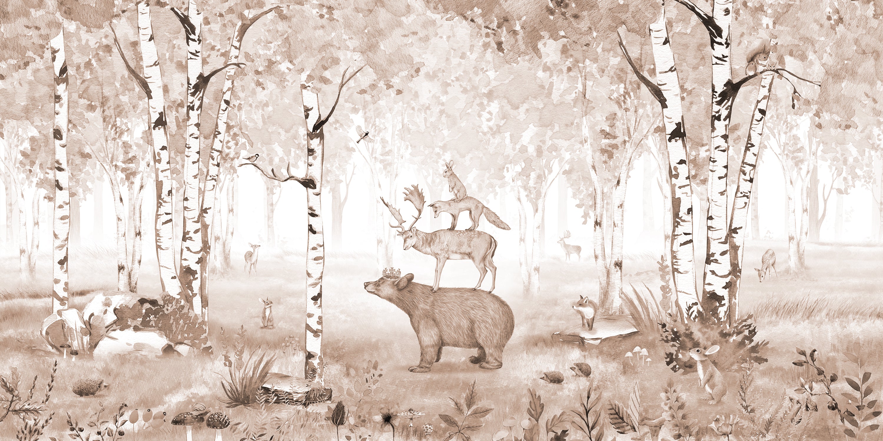 Bear King Sepia - Children's Brown Watercolour Woodland Wallpaper Mural - Image 4