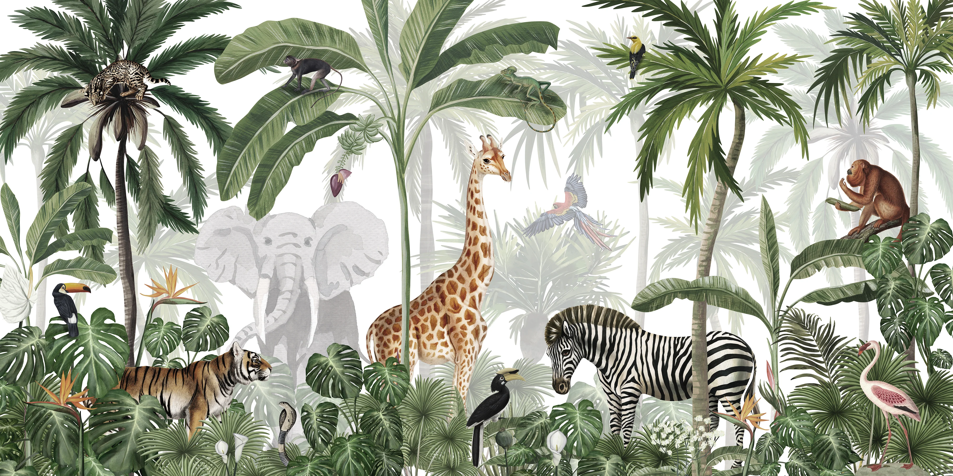Jungle Jive - Children's Exotic Jungle Themed  Wallpaper Mural - Image 4