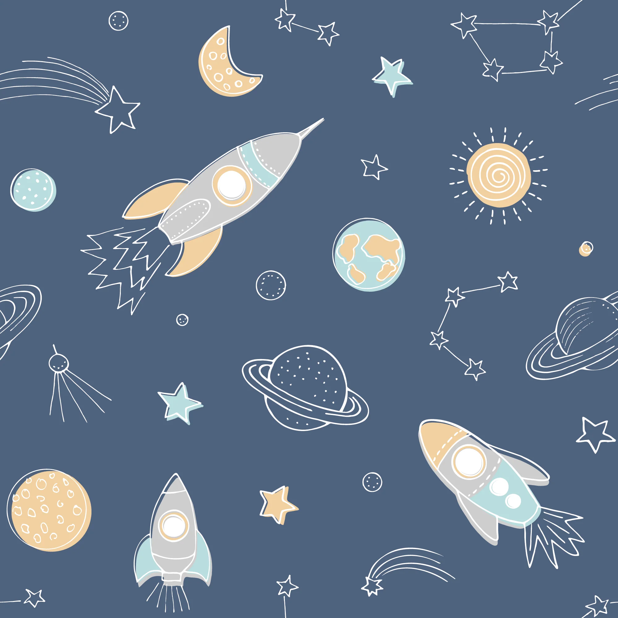 Wrigure Night - Children's Navy Blue Space Wallpaper Mural - Image 4