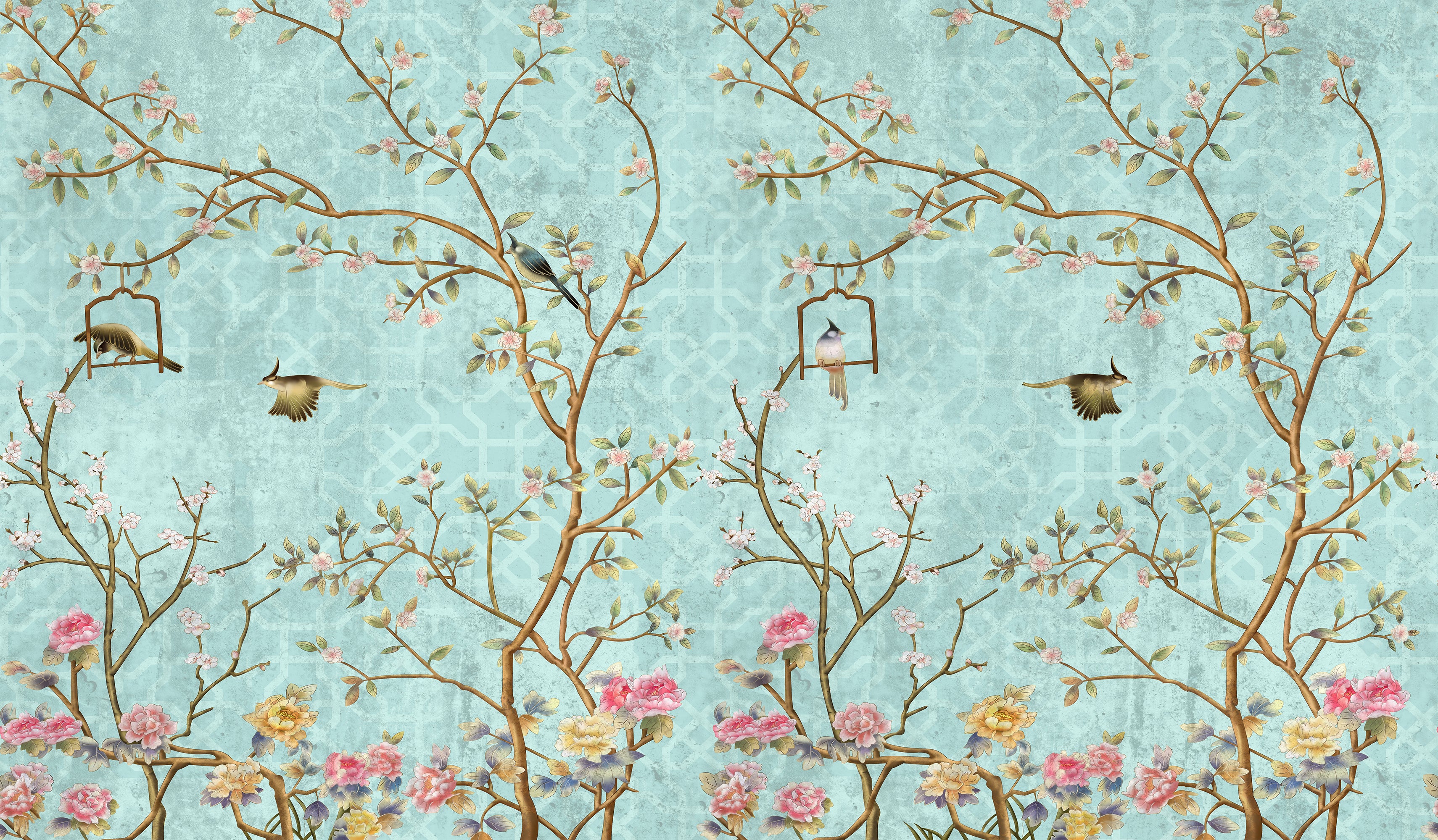 Chisine - Blue Chinoiserie Branches & Birds Wallpaper Mural - Image 3