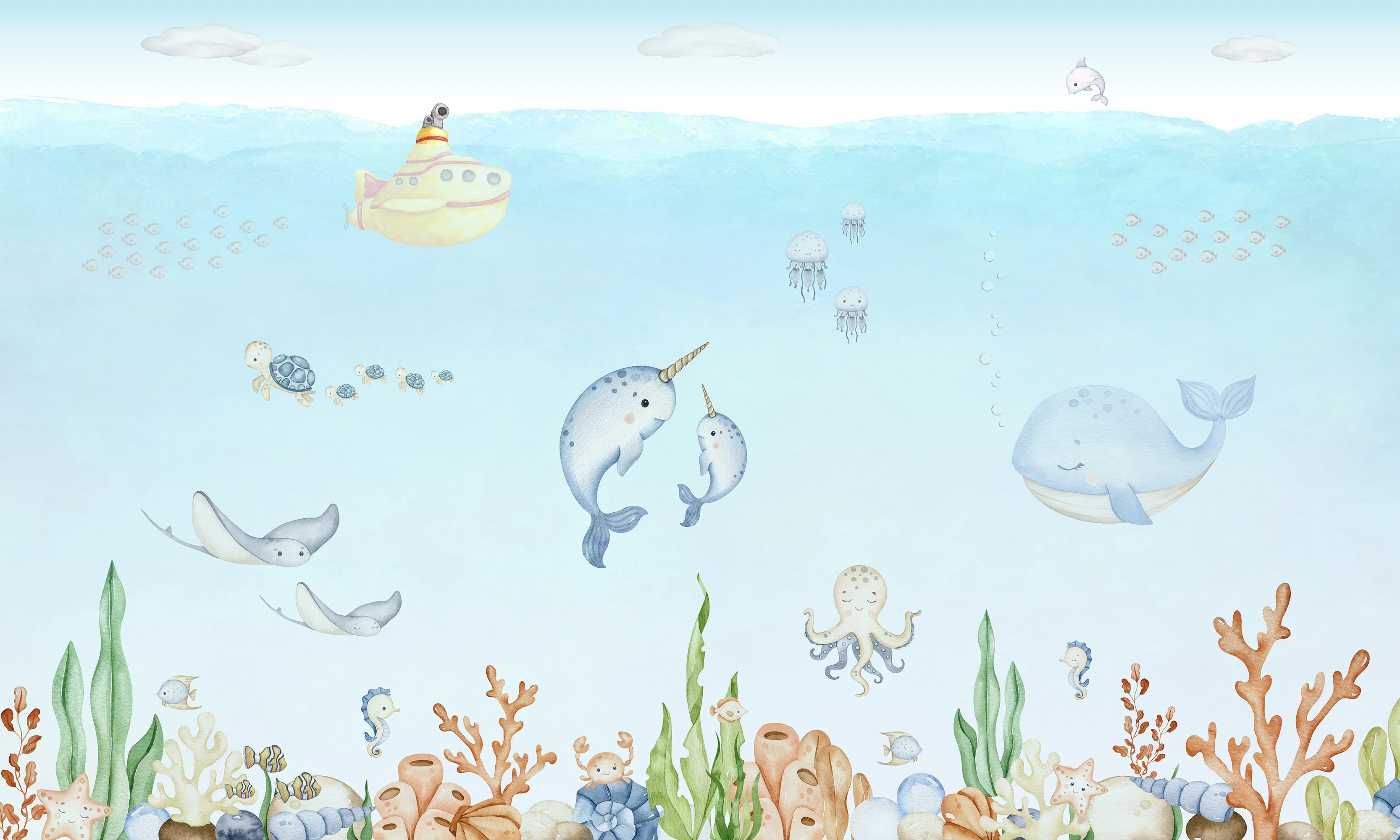Ocean Joy - Cute Blue Nursery Undersea Wonderland Wallpaper Mural - Image 3