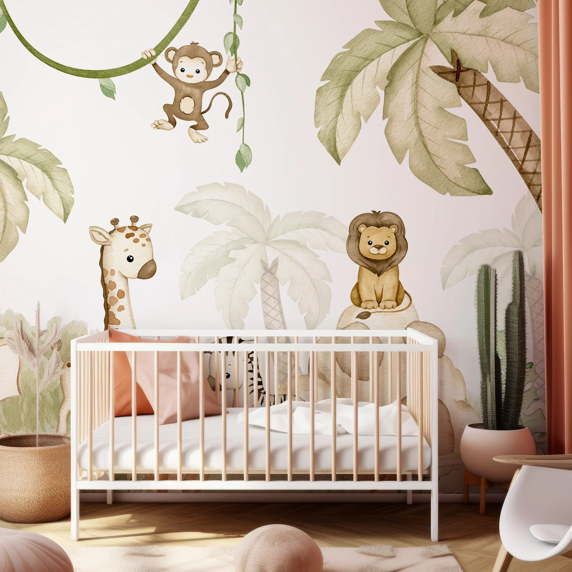 Savannah Joy - Cute Watercolour Jungle Animal Nursery Wallpaper Mural - Image 3