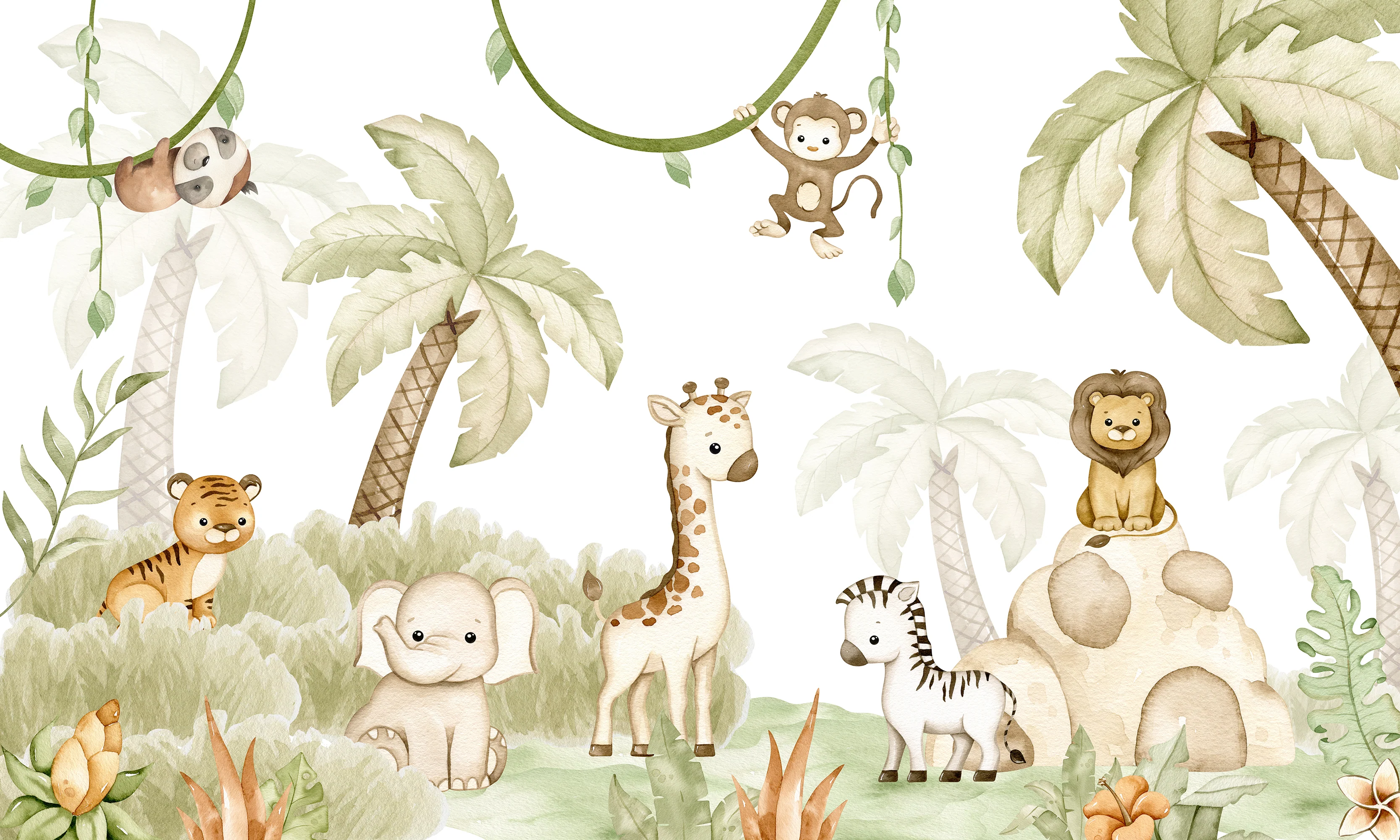 Savannah Joy - Cute Watercolour Jungle Animal Nursery Wallpaper Mural - Image 4