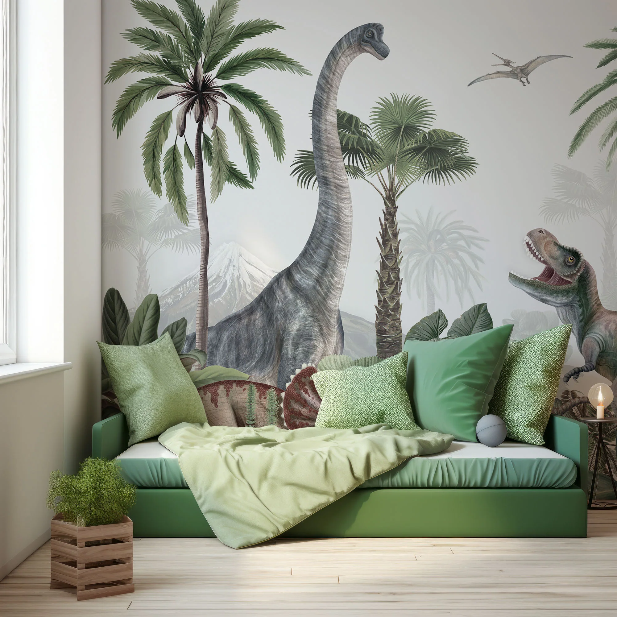 Dinosaur Jungle - Dinosaurs and Trees Watercolour Illustration Wallpaper Mural - Image 3