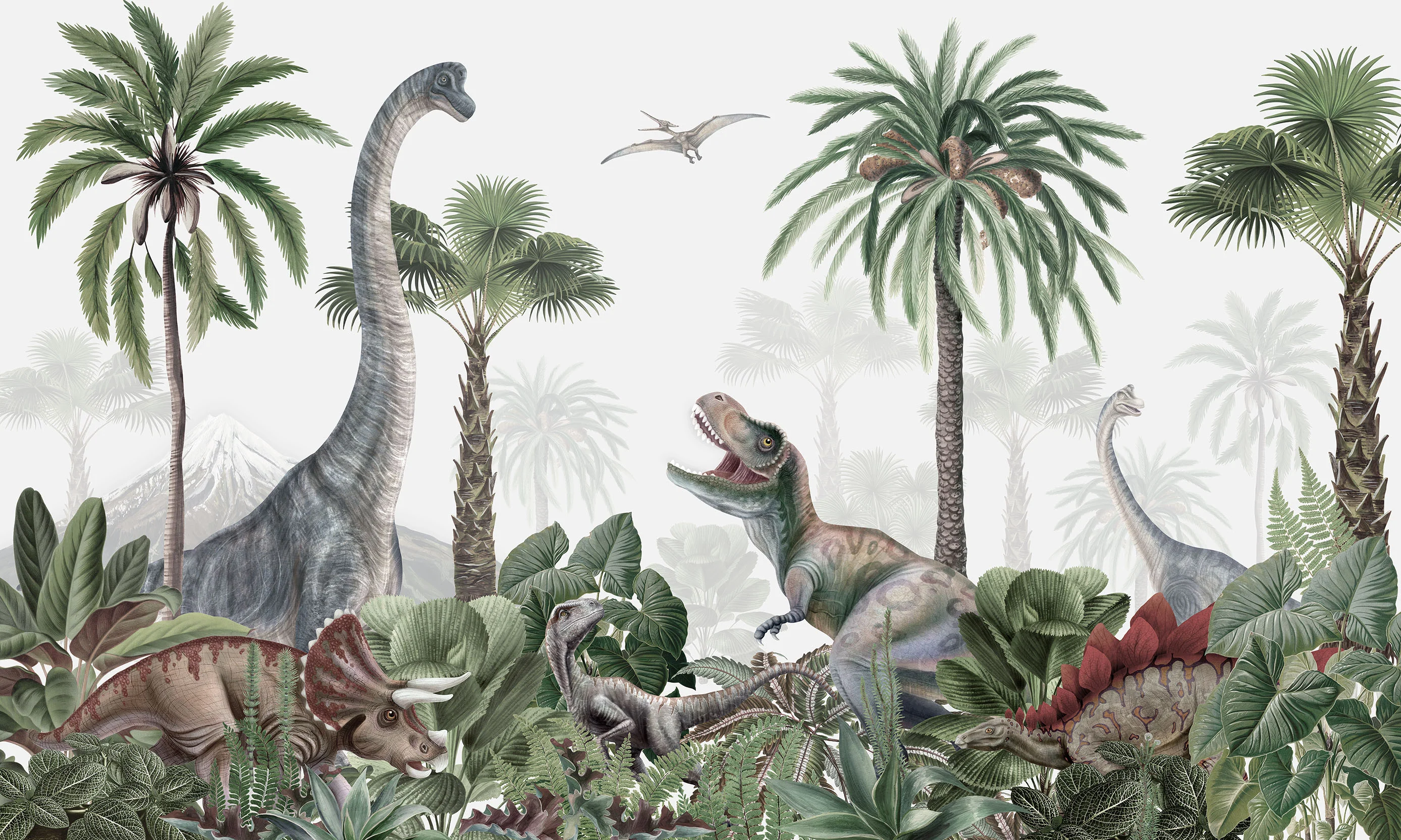 Dinosaur Jungle - Dinosaurs and Trees Watercolour Illustration Wallpaper Mural - Image 4