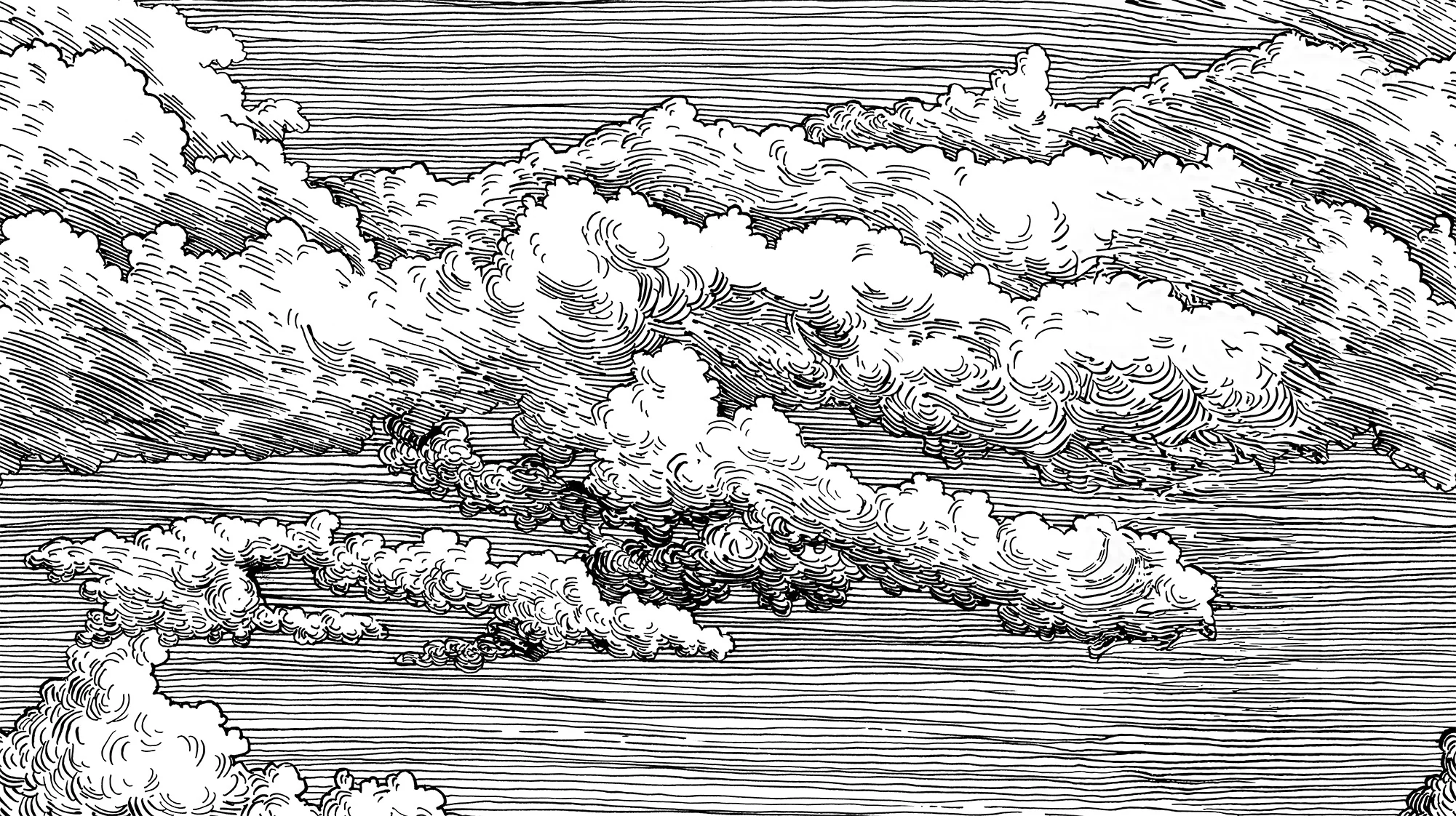 Abut - Black & White Monochrome Clouds Etched Wallpaper Mural - Image 3