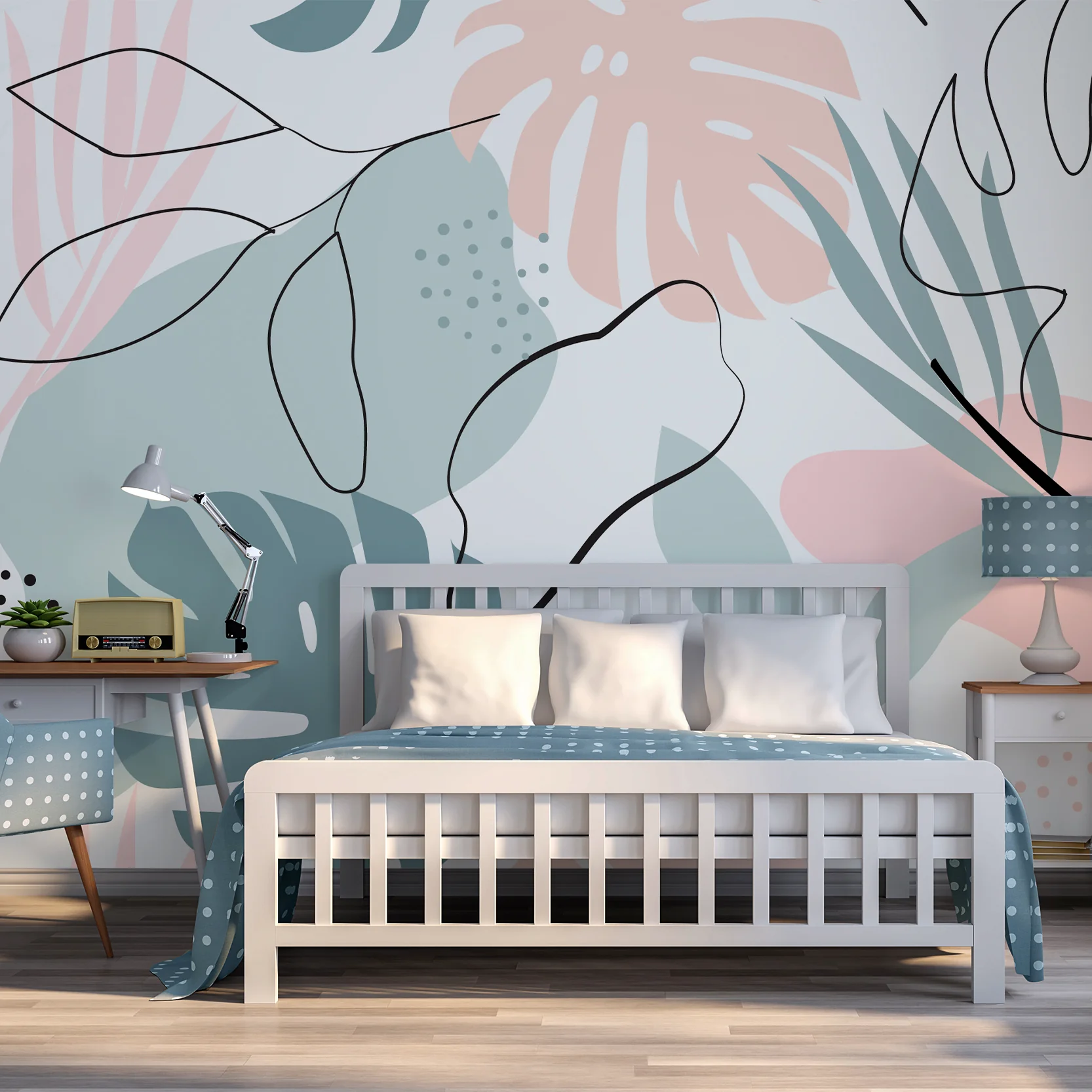 Foliage Blush - Pastel Toned Leaves Wallpaper Mural - Image 3