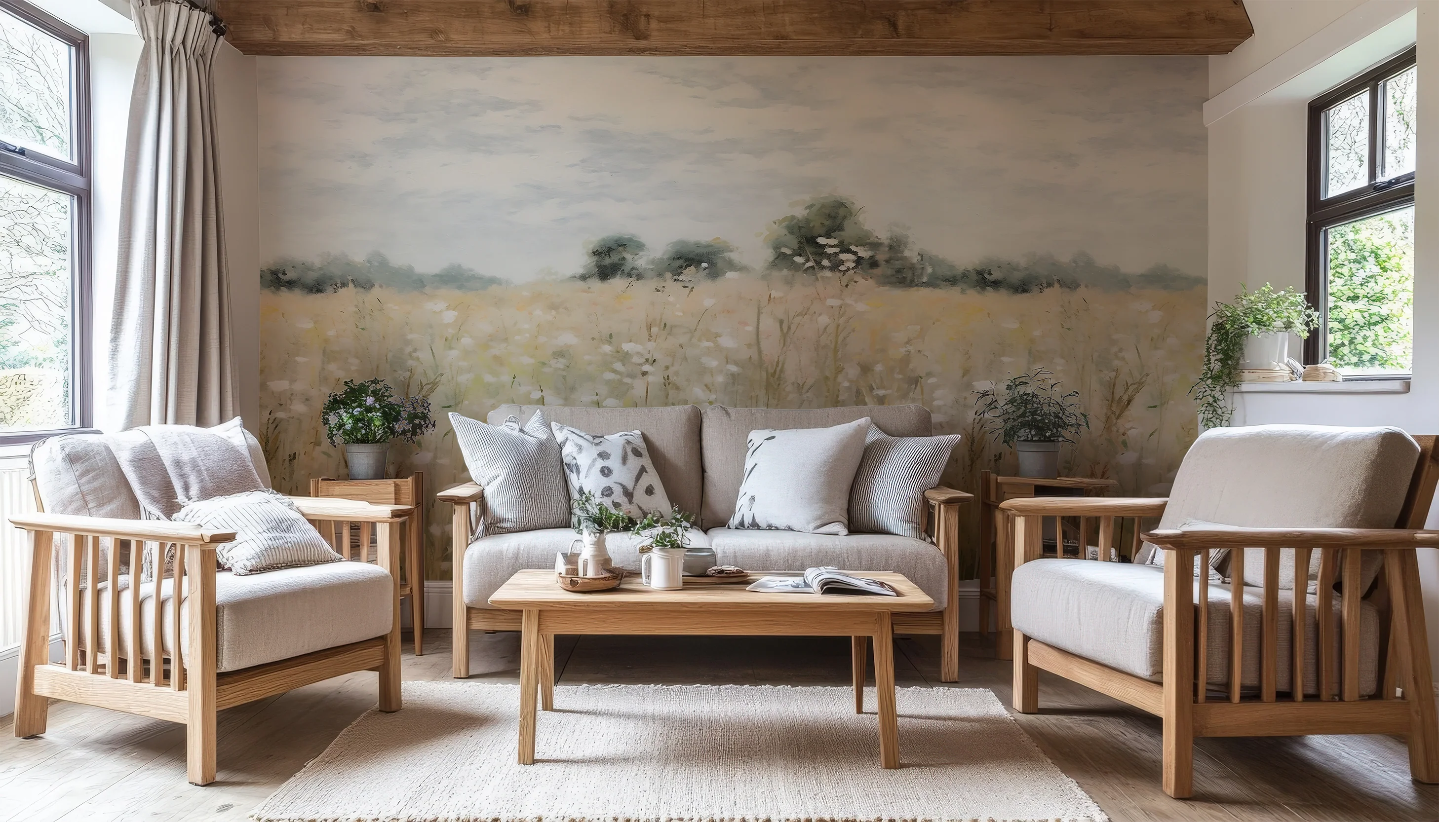 Foxglove - Hazy Meadow Oil Painting Wallpaper Mural - Image 3