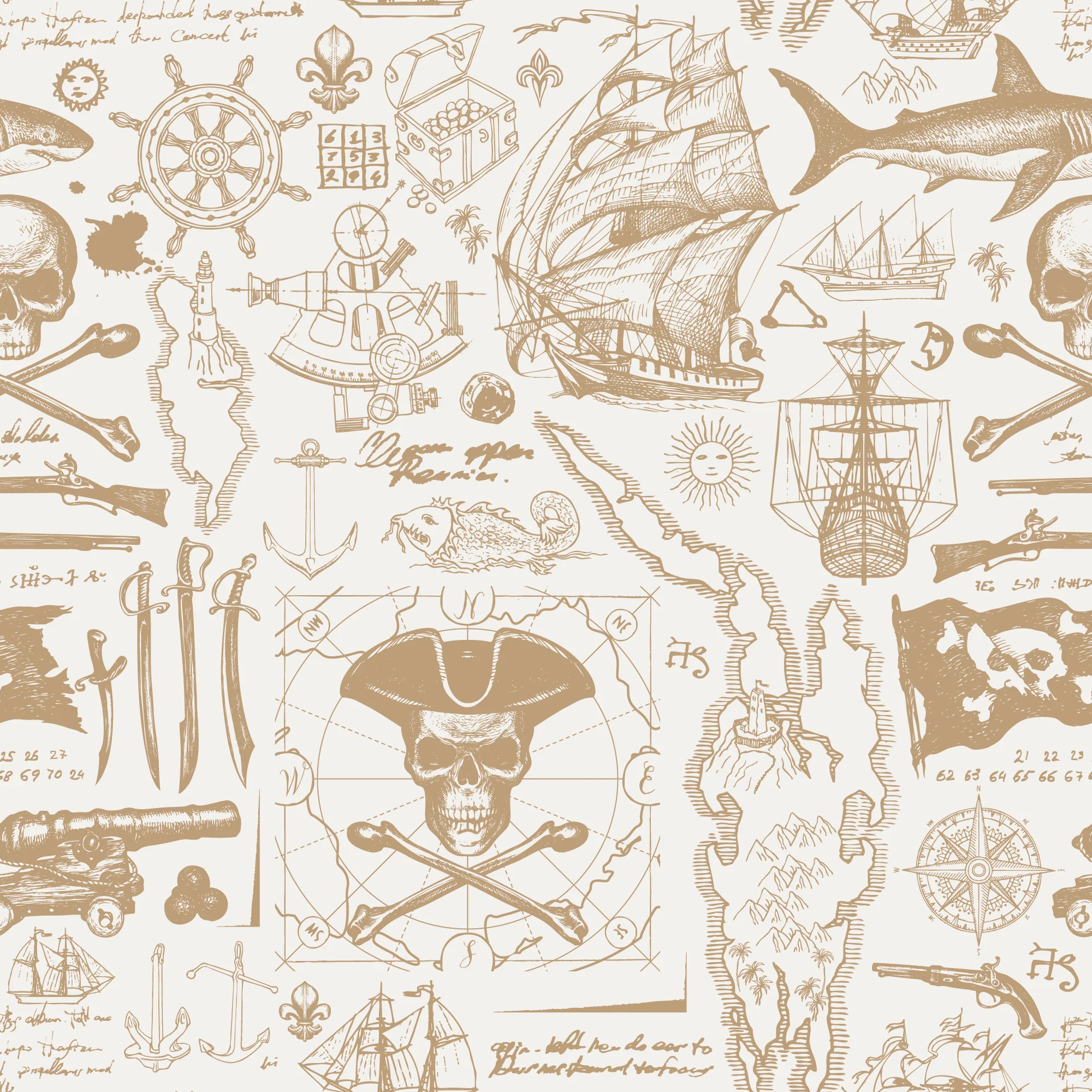 Blackbeard Royale - Gold Pirate Map & Skulls Wallpaper - Image 4