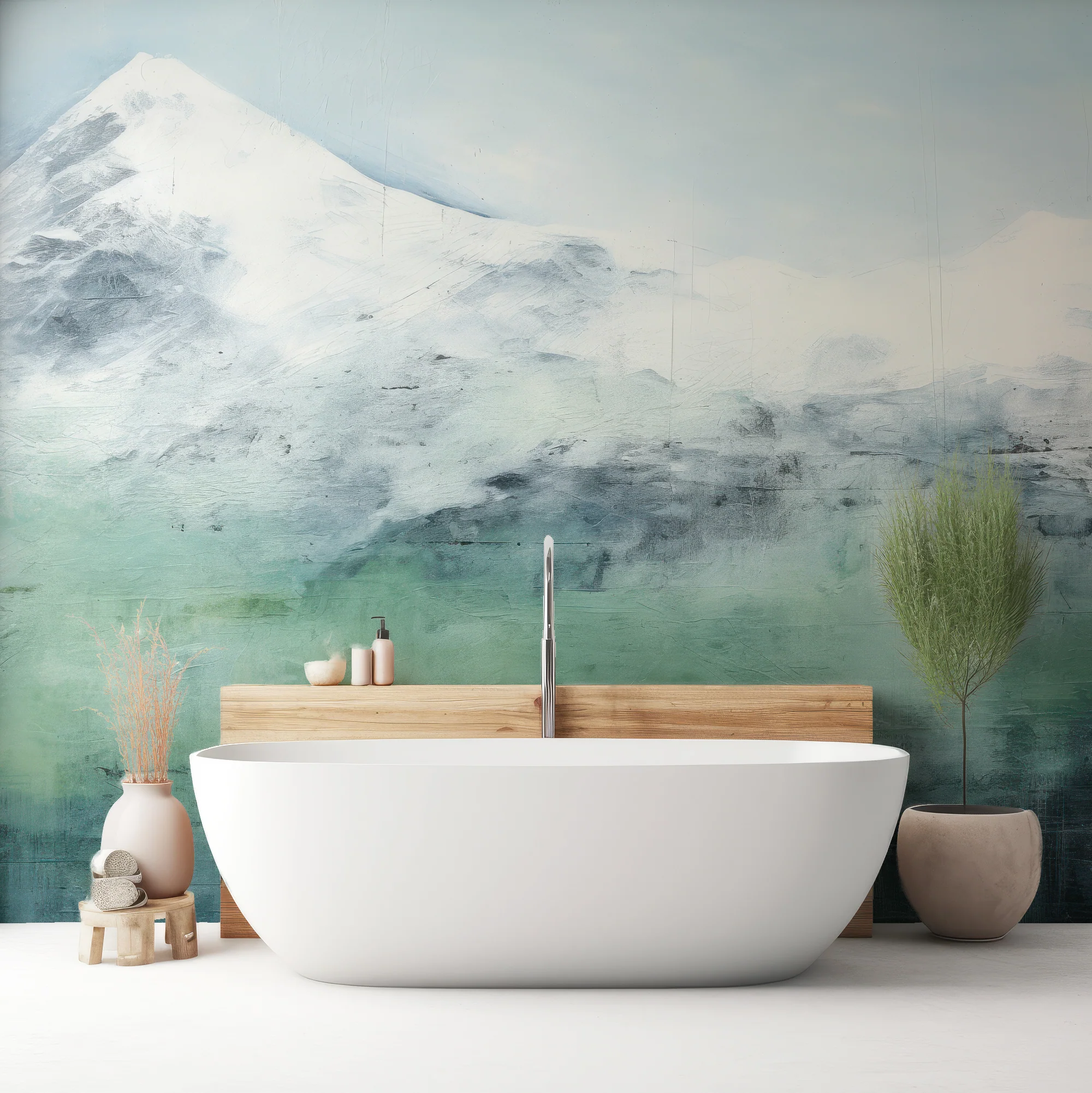 Emerald Peak - Grungy Green Mountain Peak Wallpaper Mural - Image 3