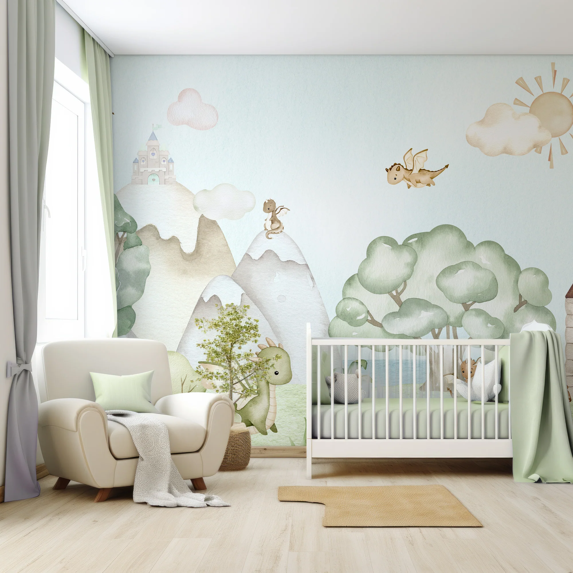 Lancelot - Watercolour Storybook Dragon Illustration Wallpaper Mural - Image 3
