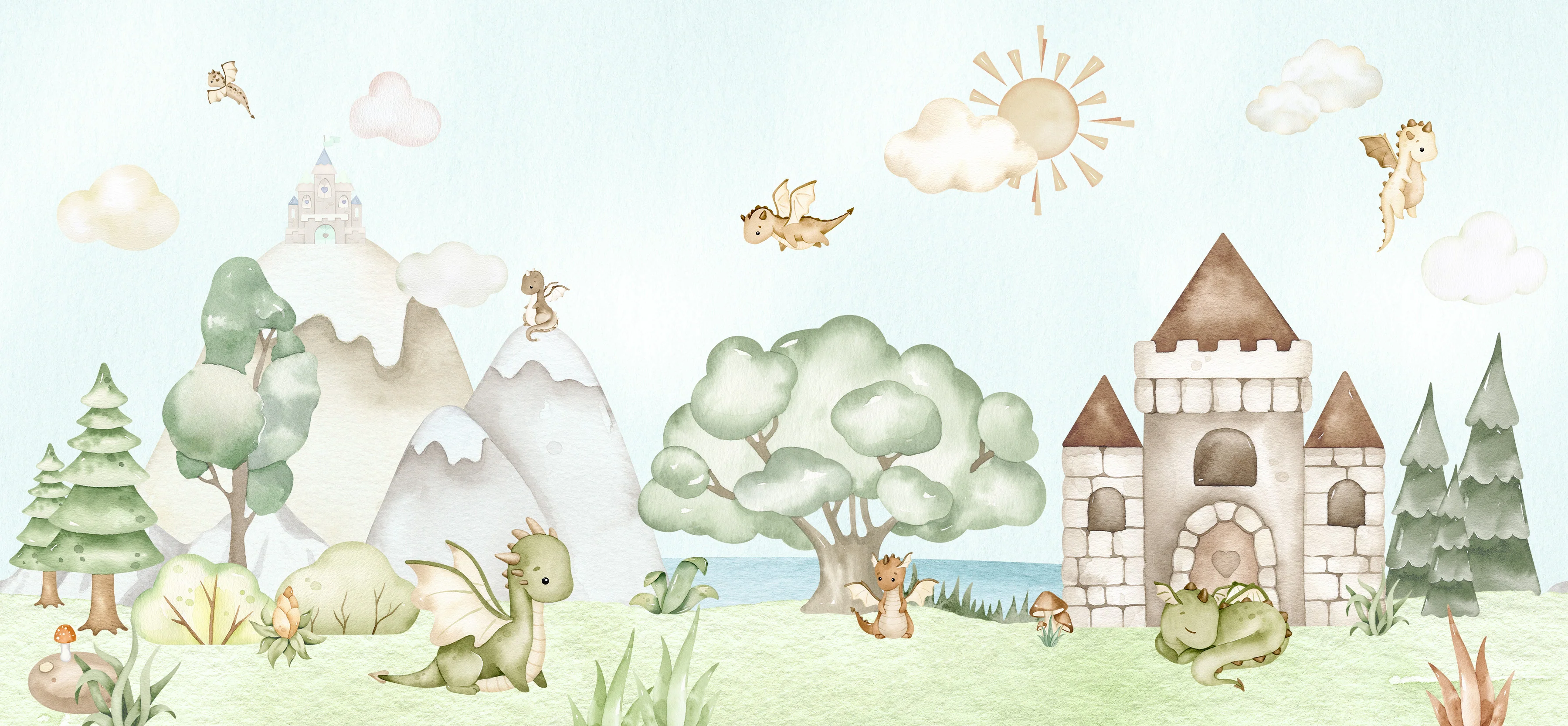 Lancelot - Watercolour Storybook Dragon Illustration Wallpaper Mural - Image 4