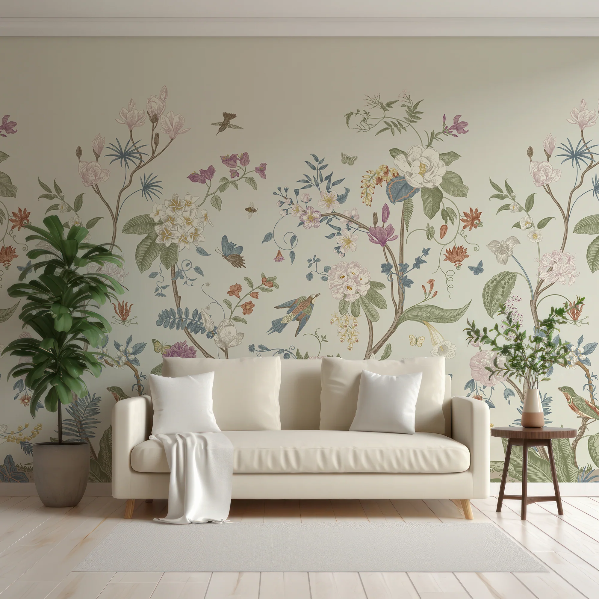 Lily Lane - Green Botanical Victorian Plants, Florals & Birds Wallpaper - Image 3