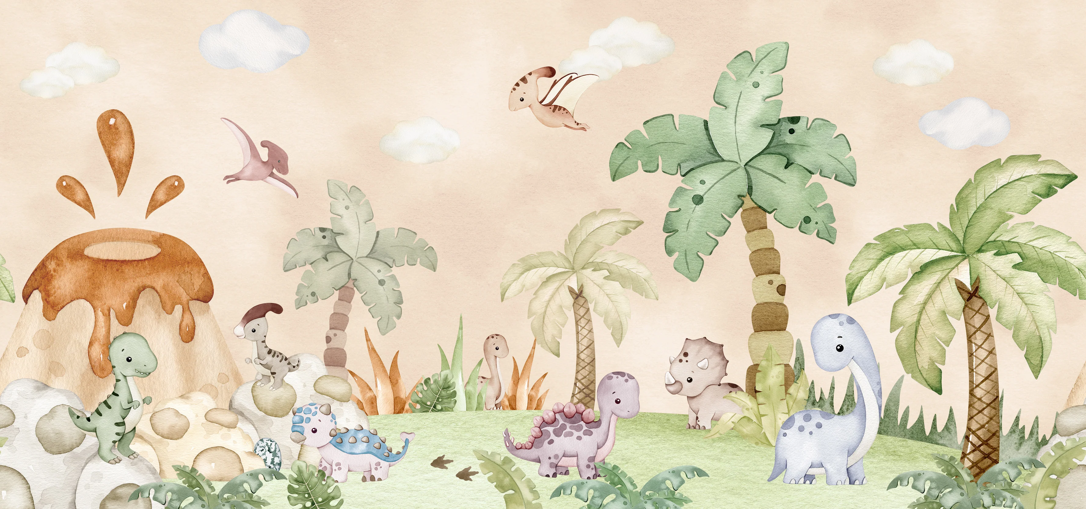 Littlefoot - Cute Watercolour Dinosaur Children's Wallpaper Mural - Image 4
