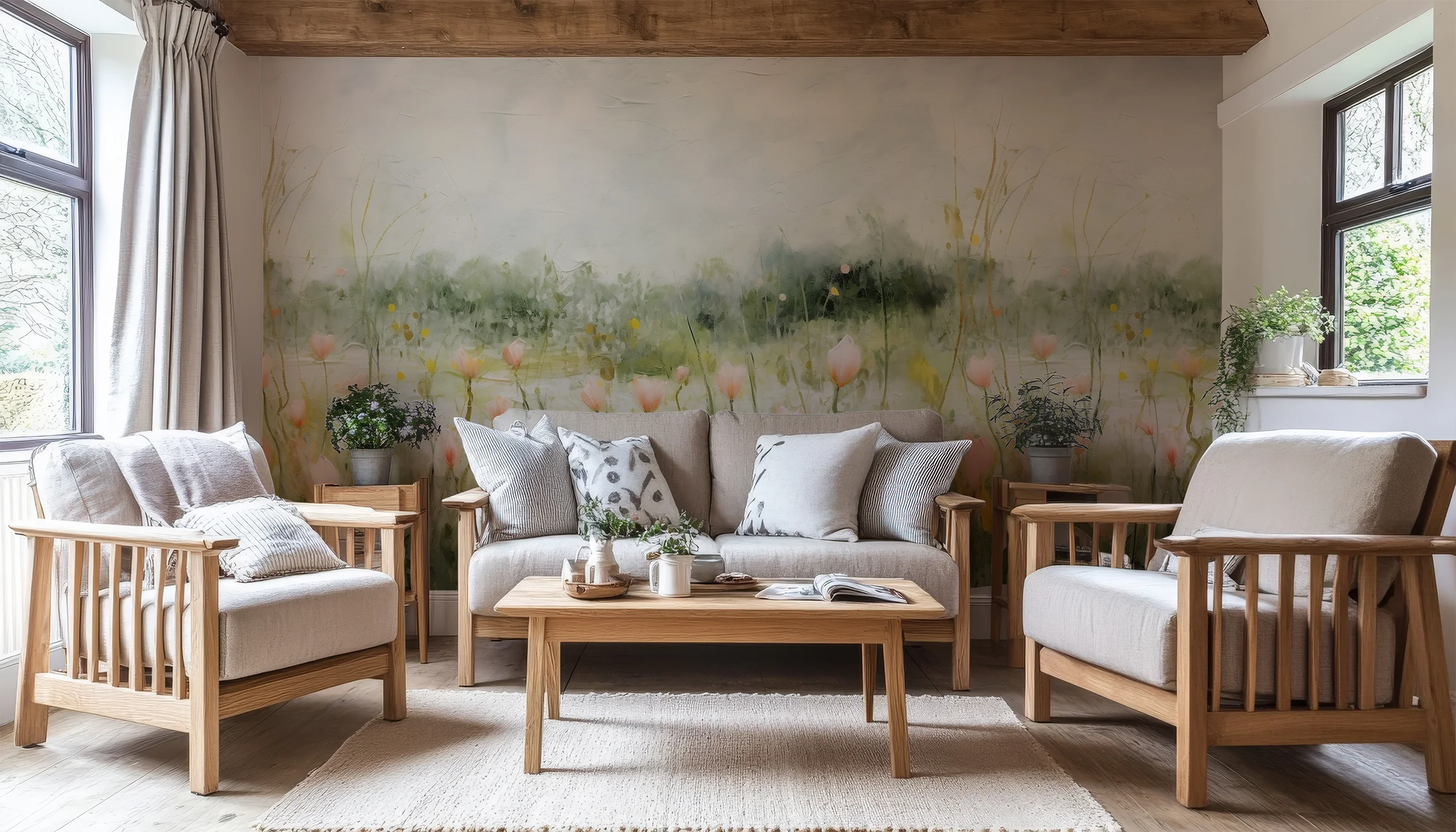 Maria - Hazy Meadow Oil Painting Wallpaper Mural - Image 4