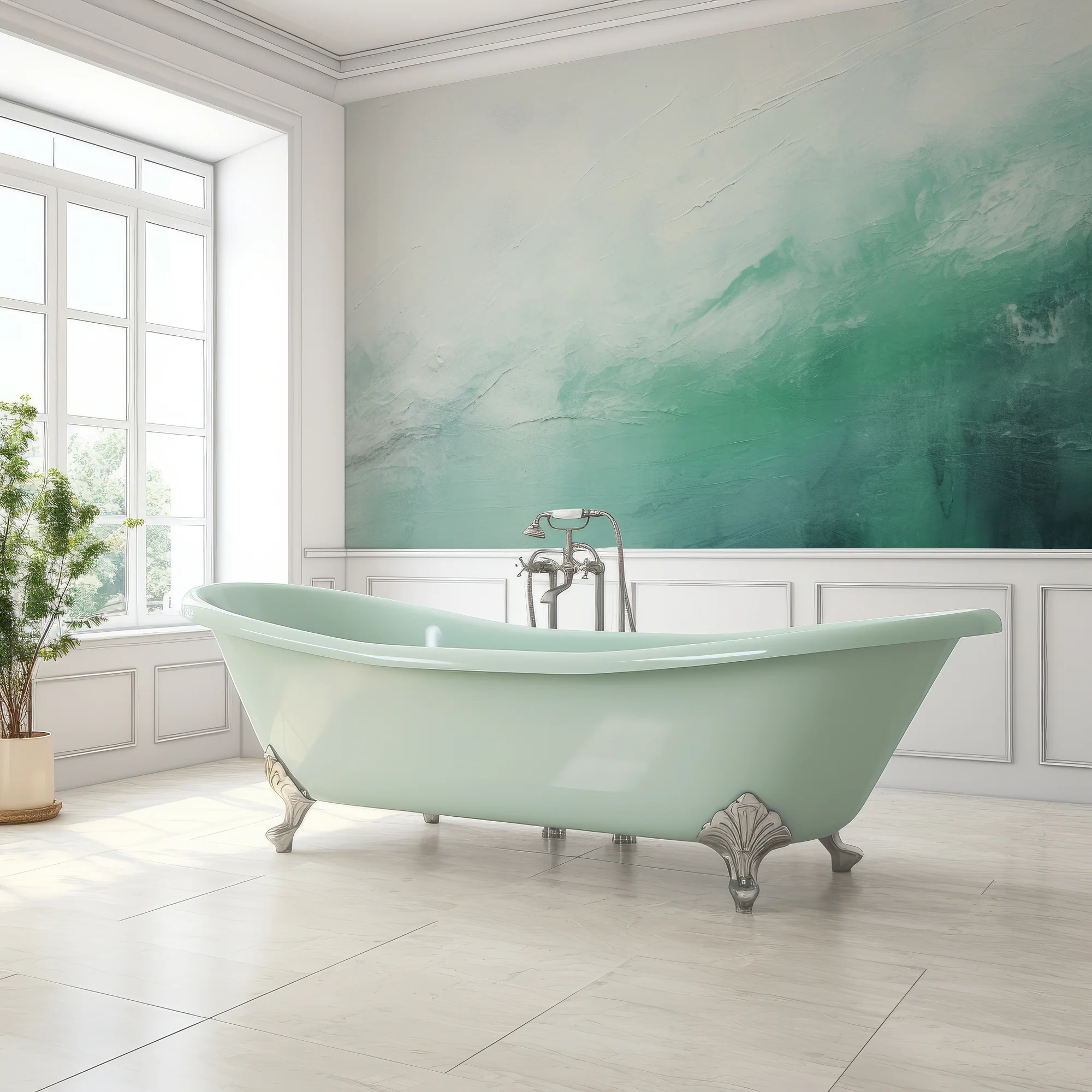 Mint Texture Abstract - Painted Green Waves Wallpaper Mural - Image 3