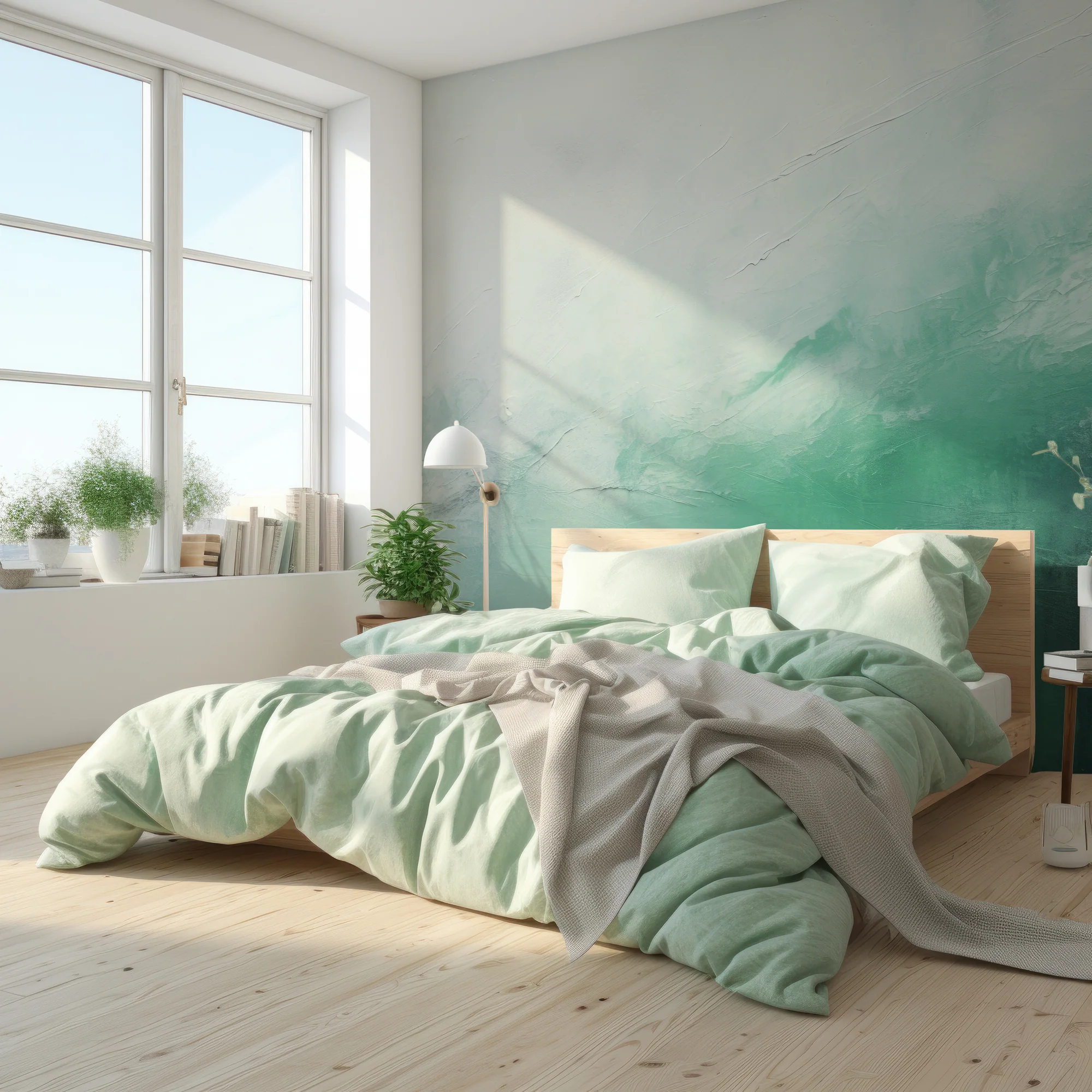 Mint Texture Abstract - Painted Green Waves Wallpaper Mural - Image 4