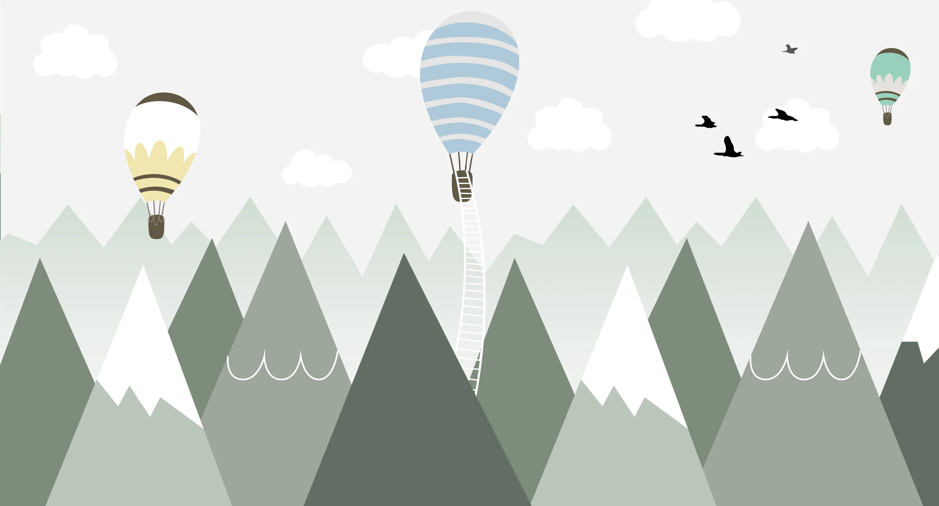 Mountain Dreams - Sage Mountain Tops and Hot Air Balloons Wallpaper Mural - Image 3