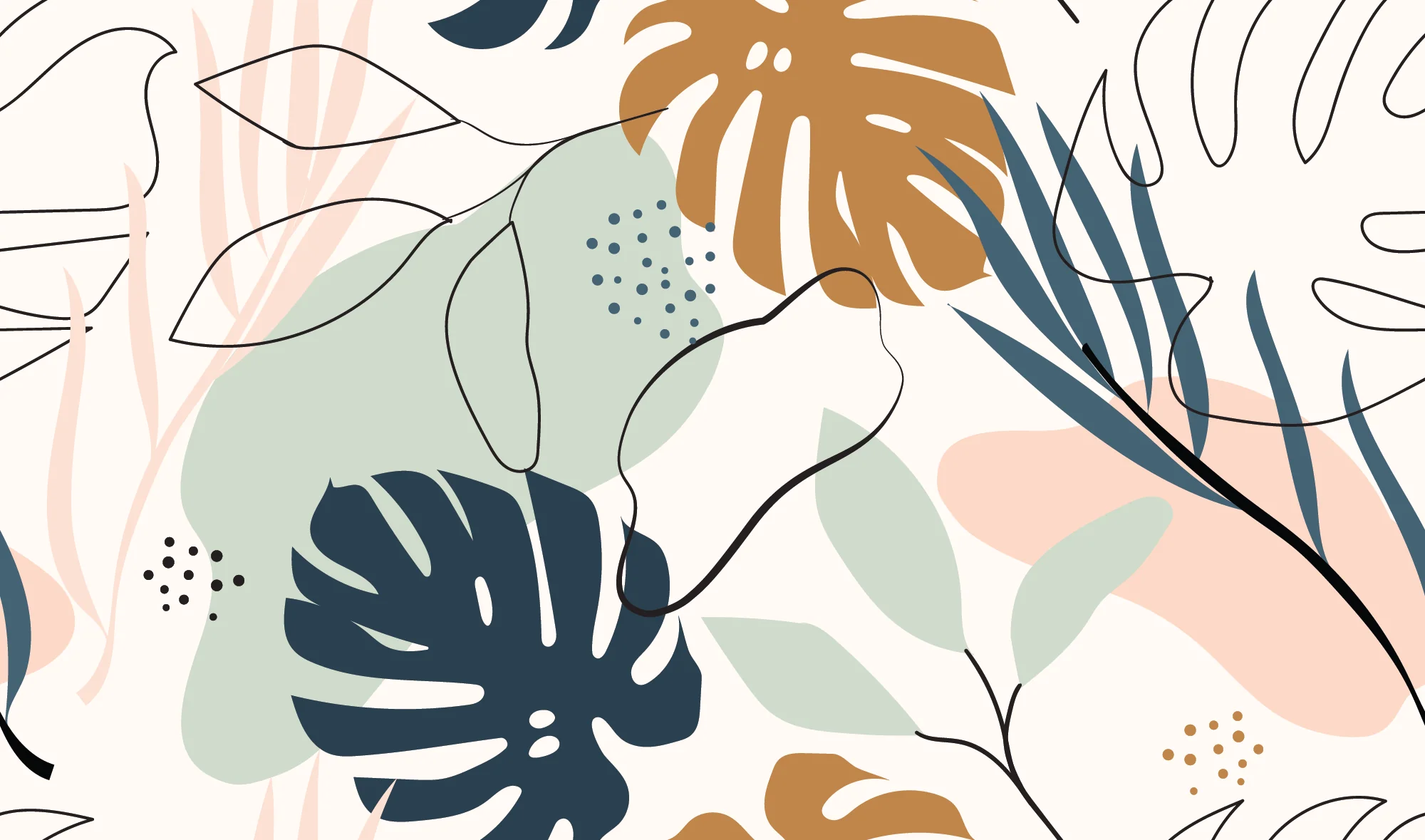Foliage Neutral - Modern Toned Tropical Leaves Wallpaper Mural - Image 3