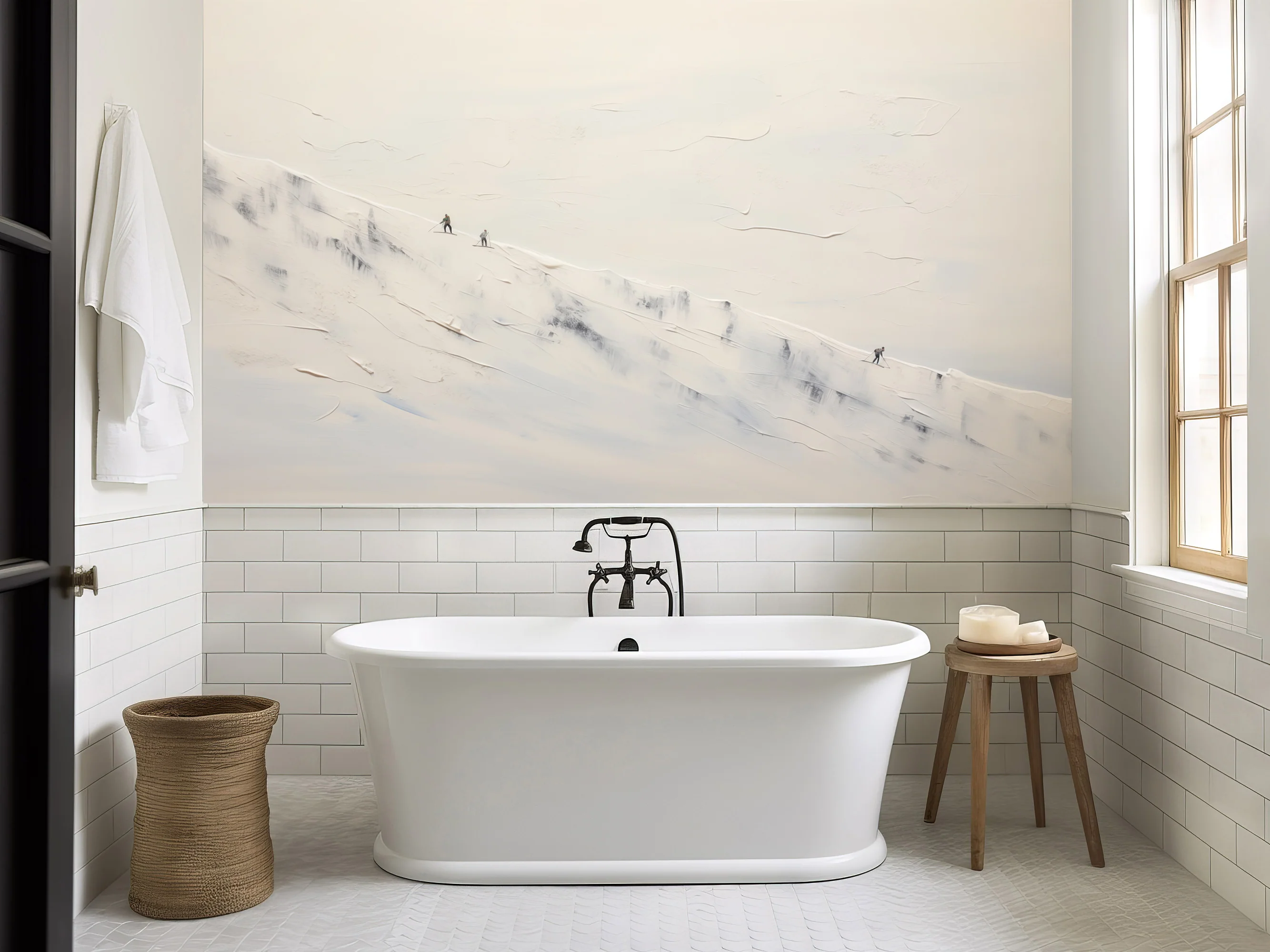 Peak - Textured White Mountain Ski Scene Abstract Art Wallpaper Mural - Image 3