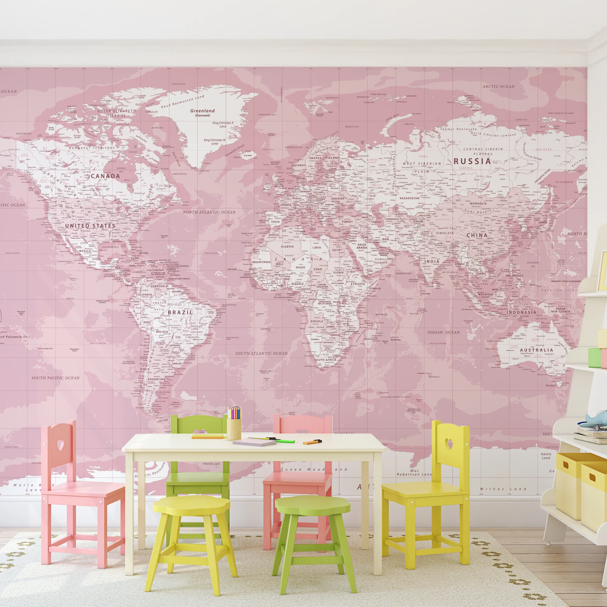 Pink World Map - Pink World Map Wallpaper Mural - Image 3