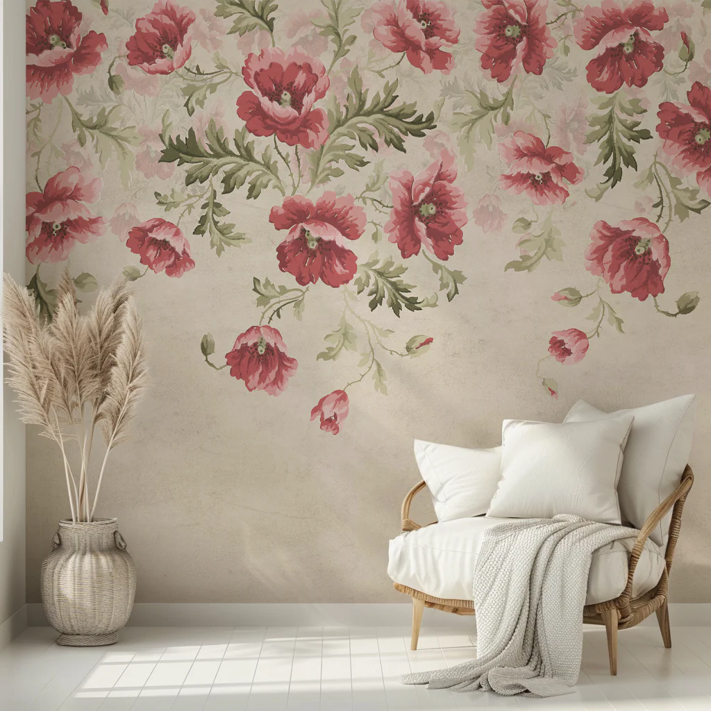 Poppy - Painted Trailing Poppy Wallpaper Mural - Image 3