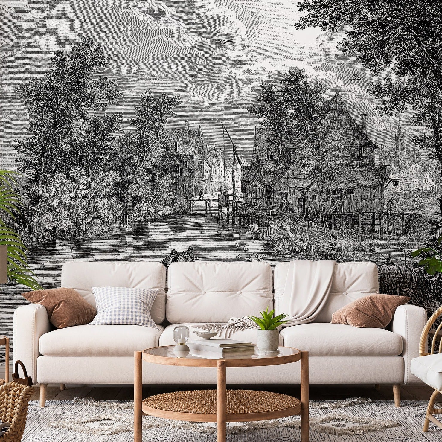 Poullain - Vintage Etched River Landscape Wallpaper Mural - Image 3