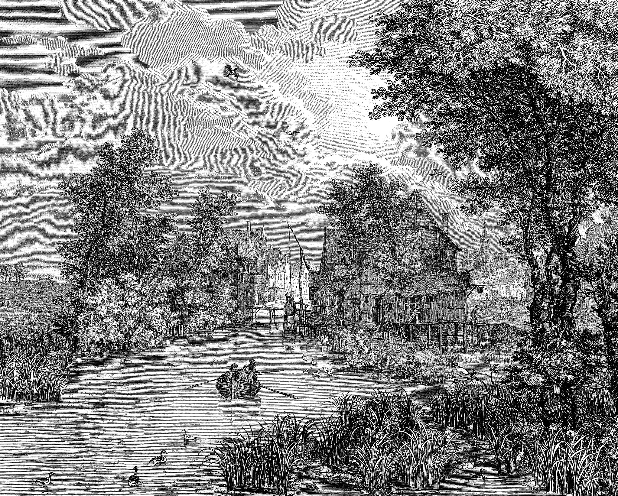 Poullain - Vintage Etched River Landscape Wallpaper Mural - Image 4