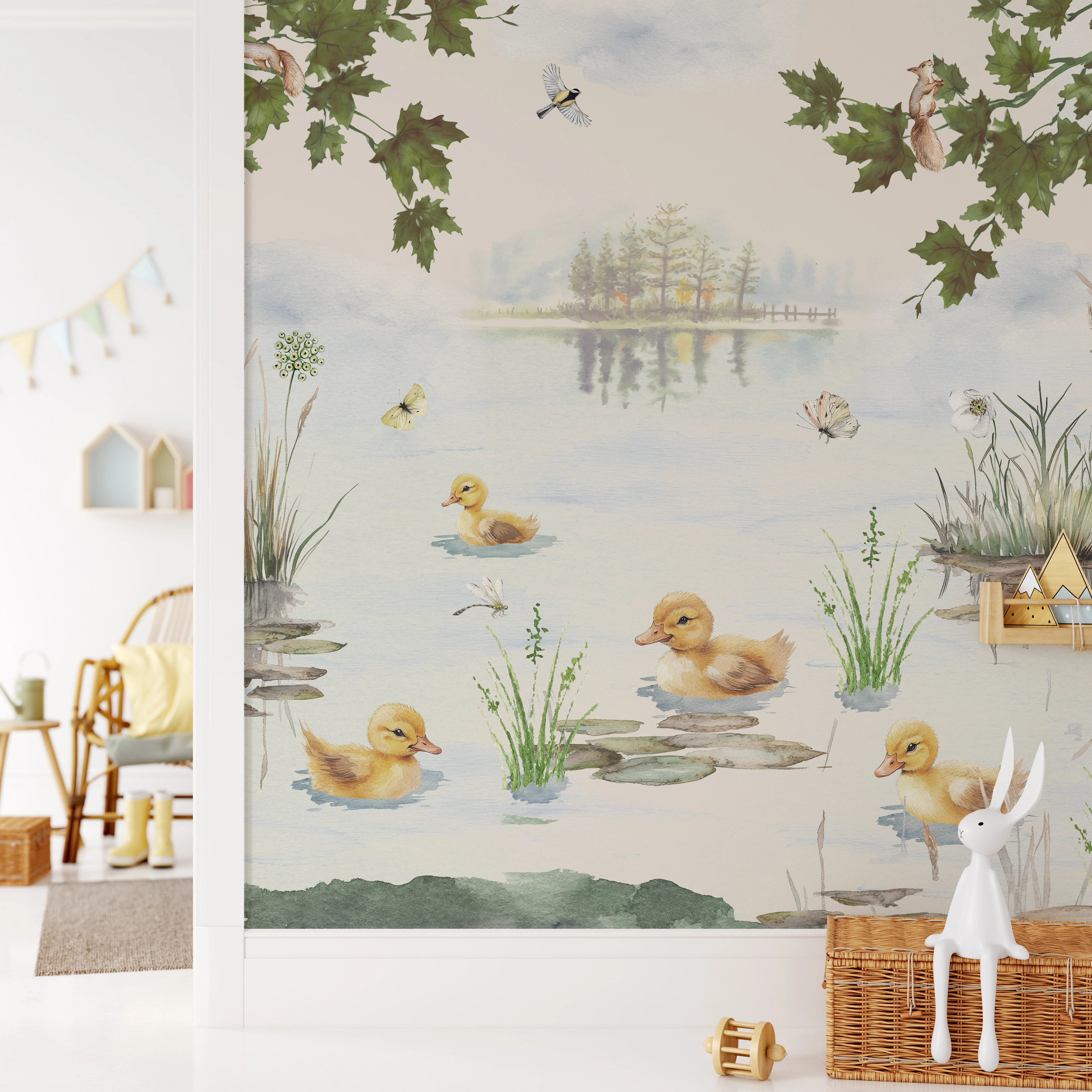 Puddles Summer - Ducklings Watercolour Wallpaper Mural - Image 3