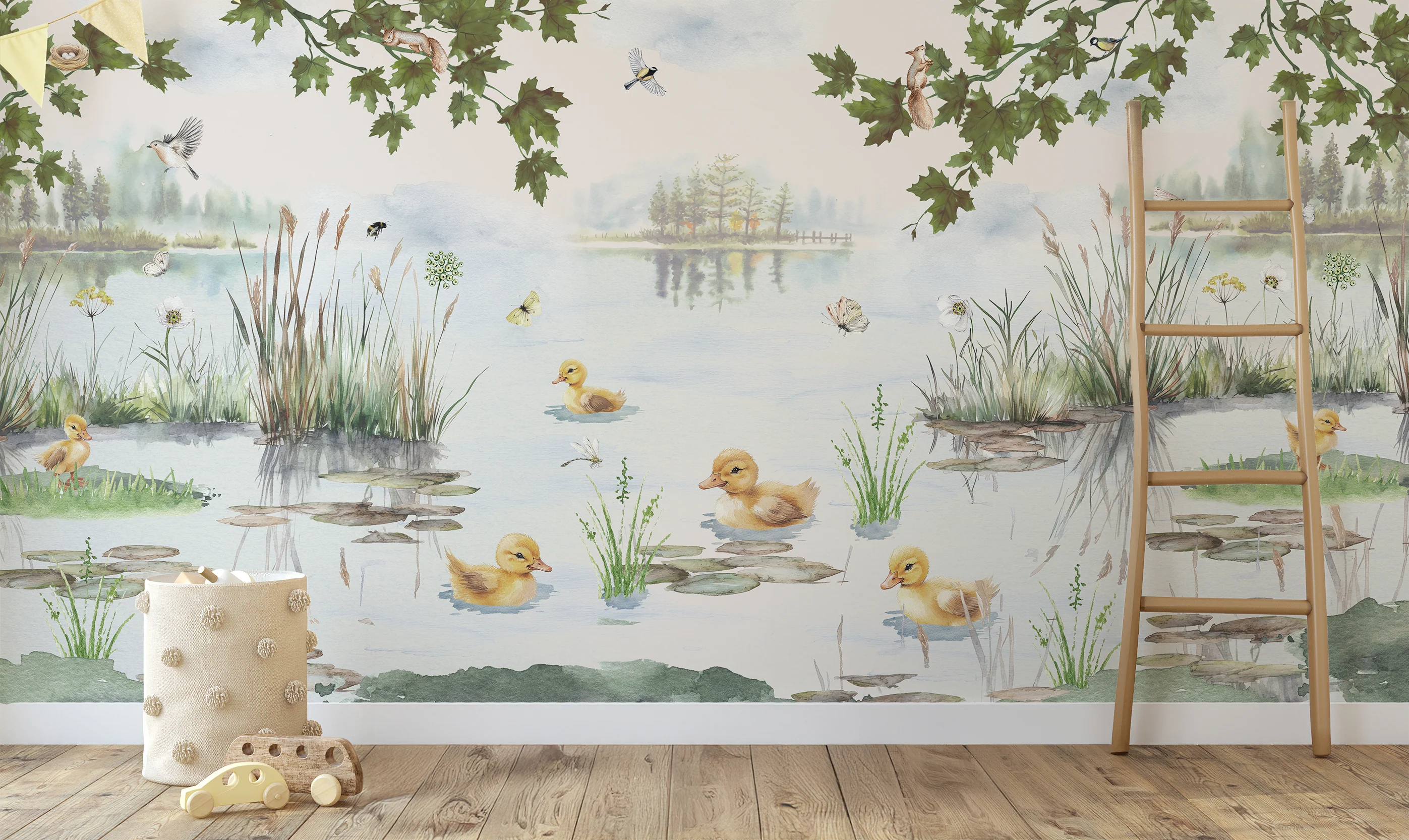 Puddles Summer - Ducklings Watercolour Wallpaper Mural - Image 4