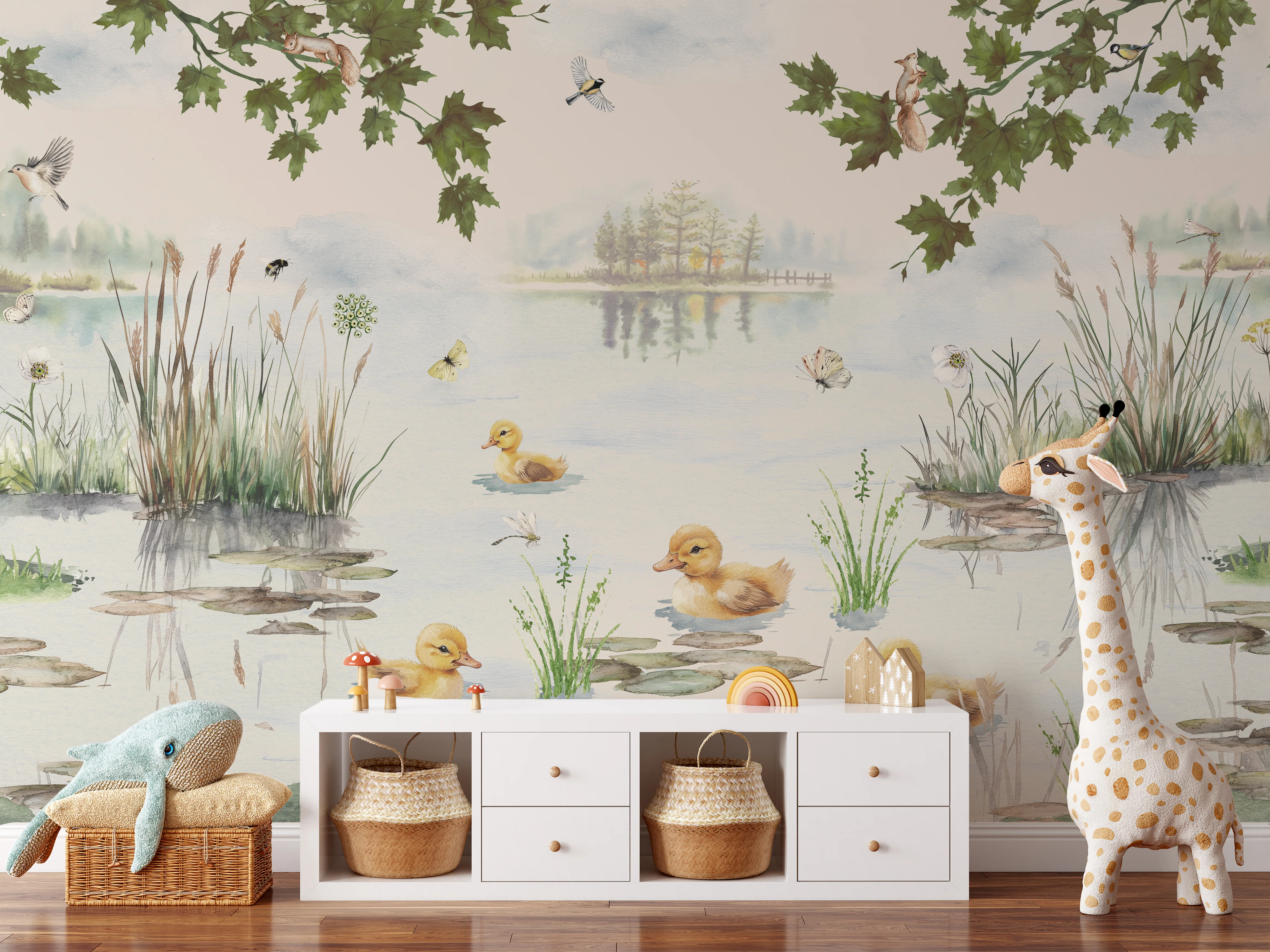 Puddles Summer - Ducklings Watercolour Wallpaper Mural - Image 5