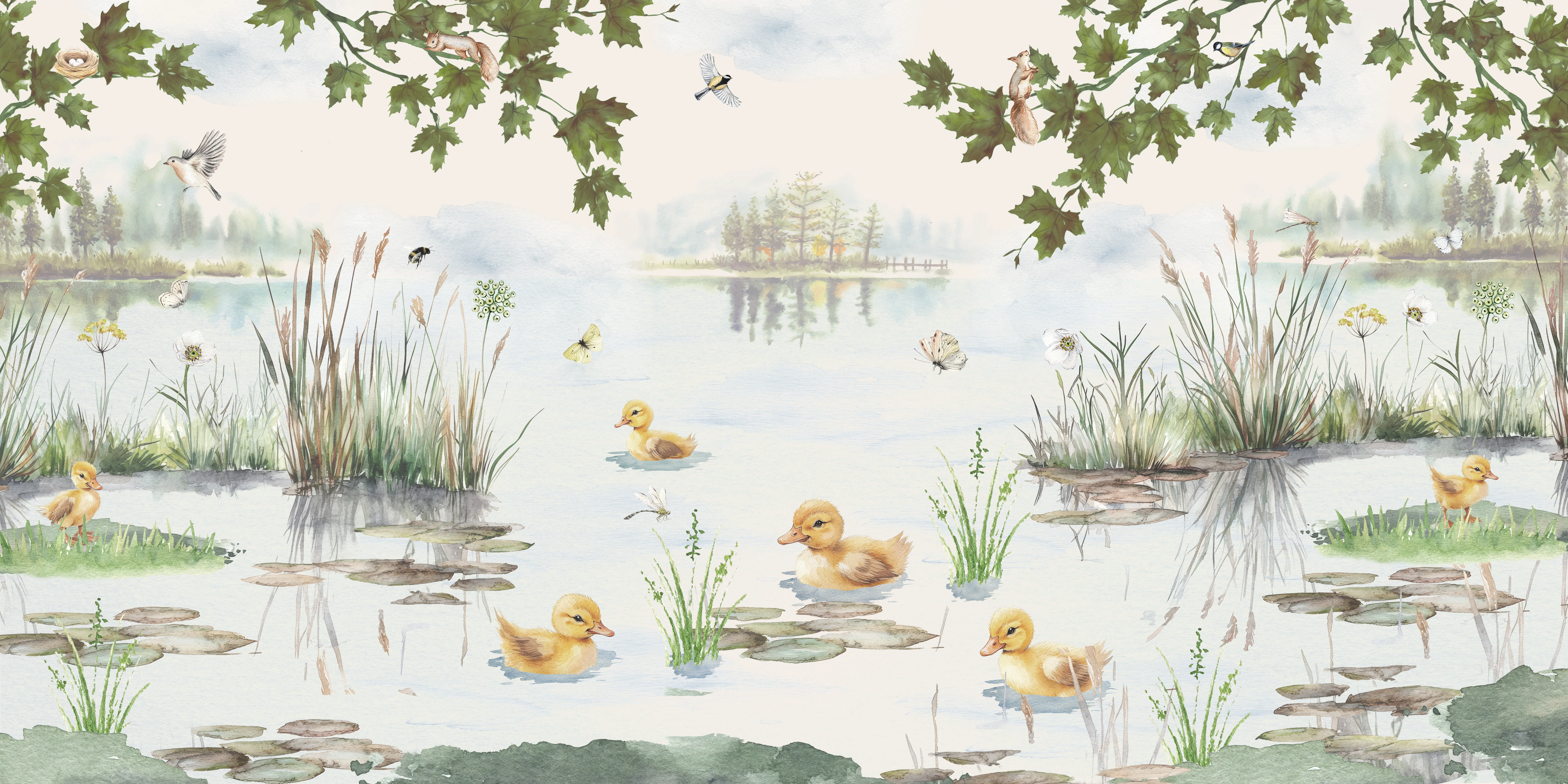 Puddles Summer - Ducklings Watercolour Wallpaper Mural - Image 6