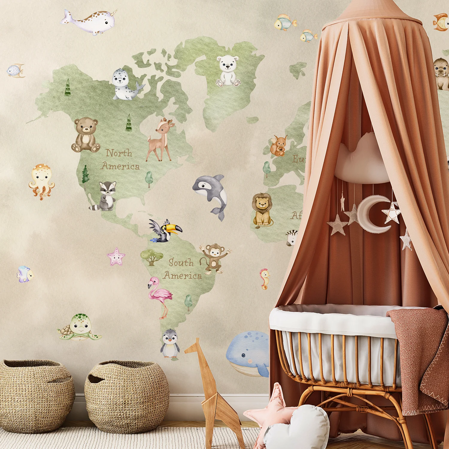 Small World - Cute Watercolour Children's Map Wallpaper Mural - Image 3